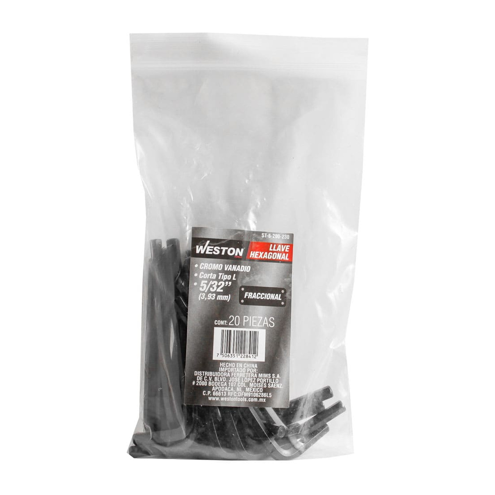 LLAVE HEXAGONAL L CORTA CrV  5/32"  (PRECIO X PZA - EMPAQUE C/20 PZAS) - Imagen 2