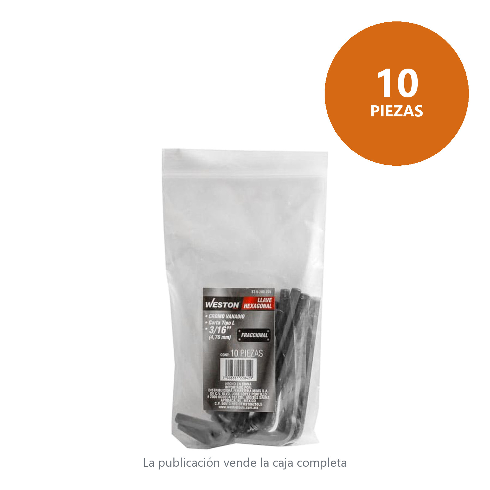 LLAVE HEXAGONAL L CORTA CrV  3/16"  (PRECIO X PZA - EMPAQUE C/10 PZAS) - Imagen 3