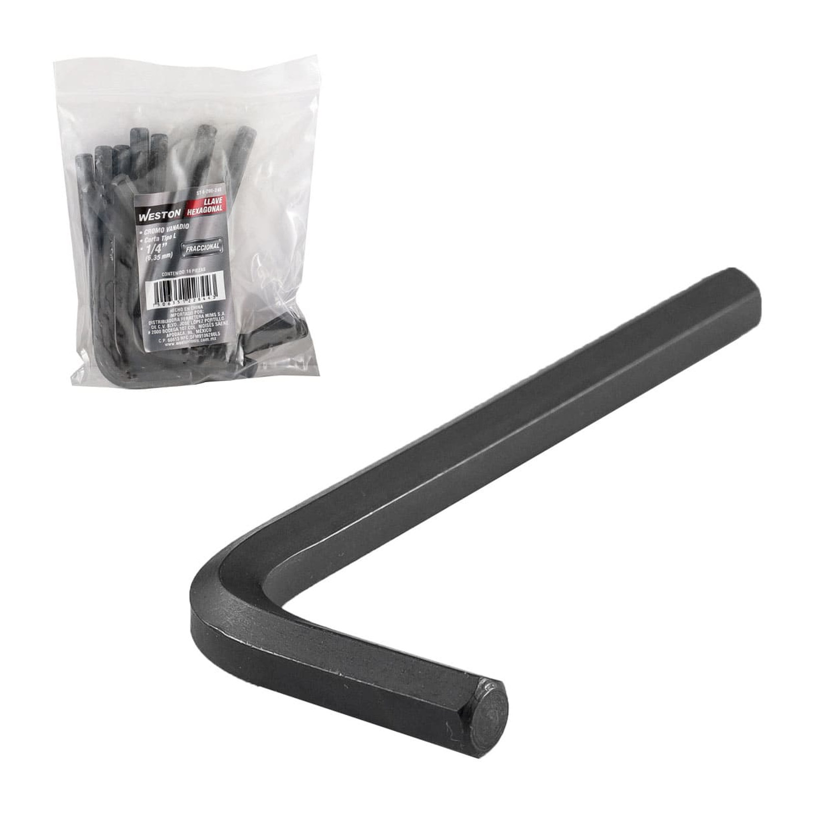Llave Hexagonal L Corta Cromo-Vanadio 1/4" Weston