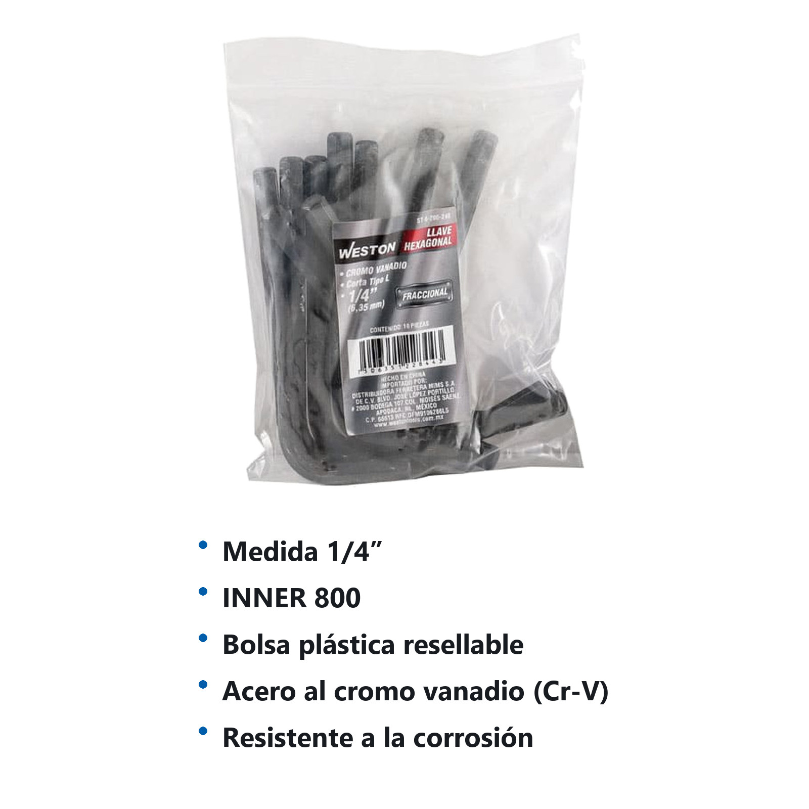 LLAVE HEXAGONAL L CORTA CrV  1/4"  (PRECIO X PZA - EMPAQUE C/10 PZAS) - Imagen 4