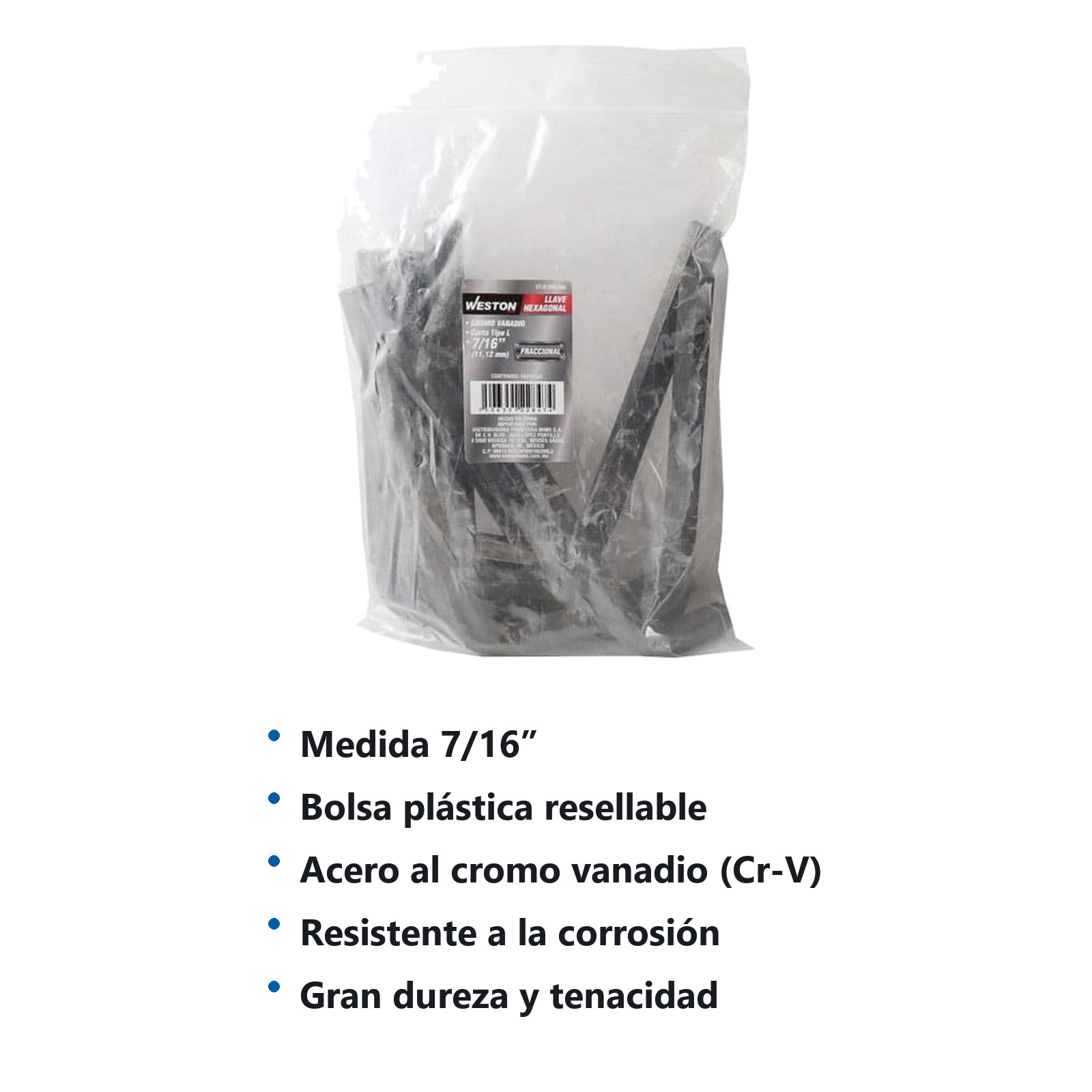 LLAVE HEXAGONAL L CORTA CrV  7/16"  (PRECIO X PZA - EMPAQUE C/10 PZAS) - Imagen 4