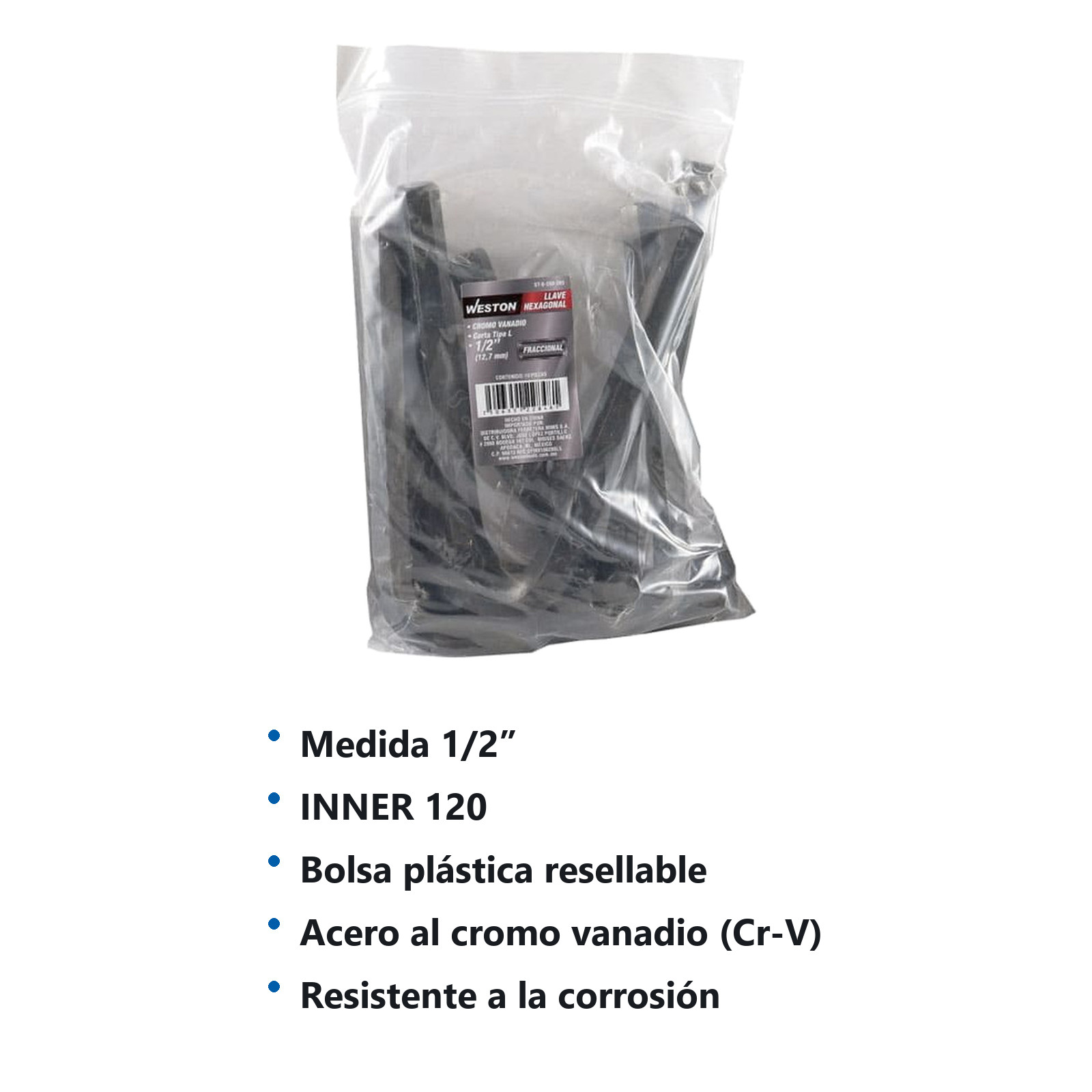 LLAVE HEXAGONAL L CORTA CrV  1/2"  (PRECIO X PZA - EMPAQUE C/10 PZAS) - Imagen 4