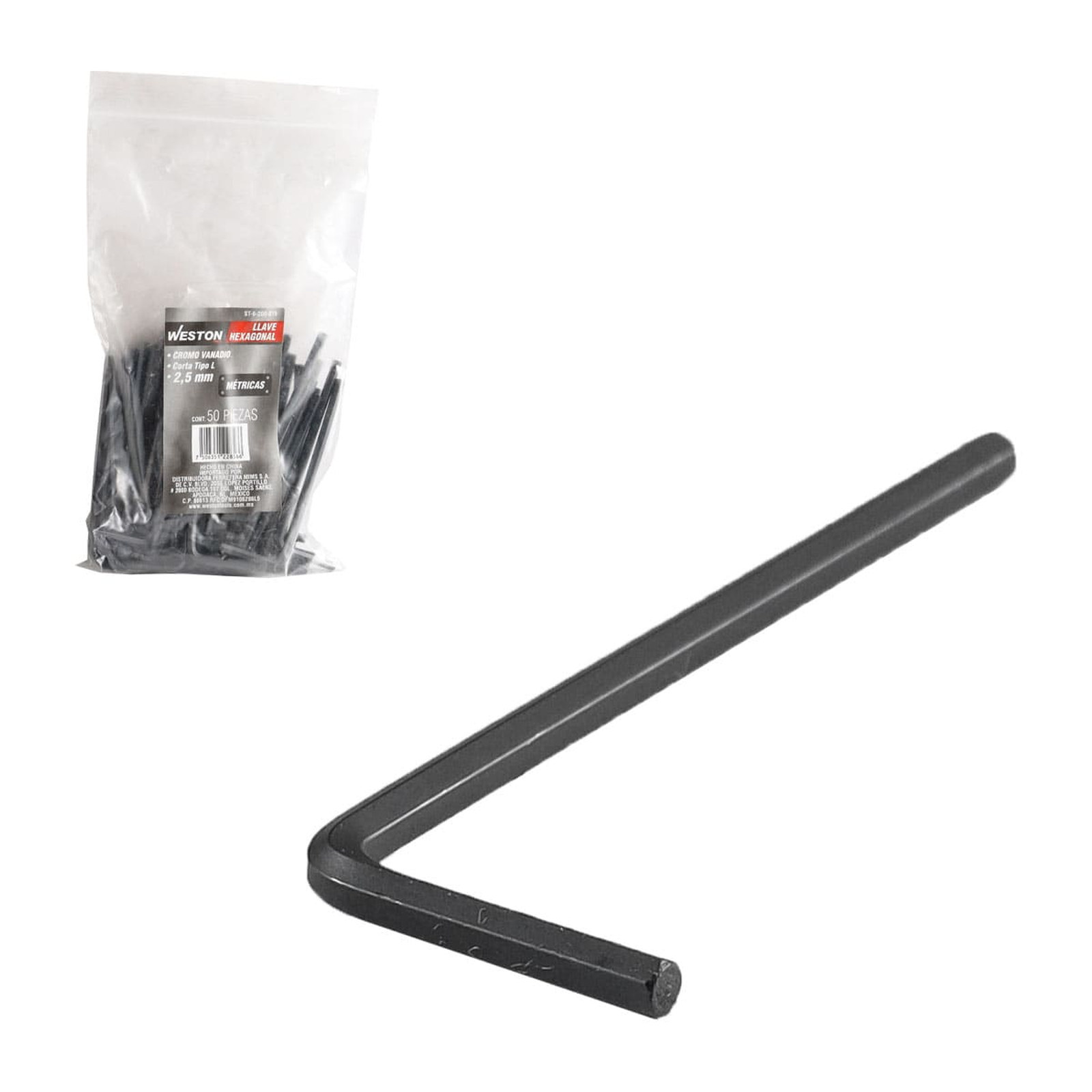 Llave Hexagonal L Corta CrV 2.5 mm Weston