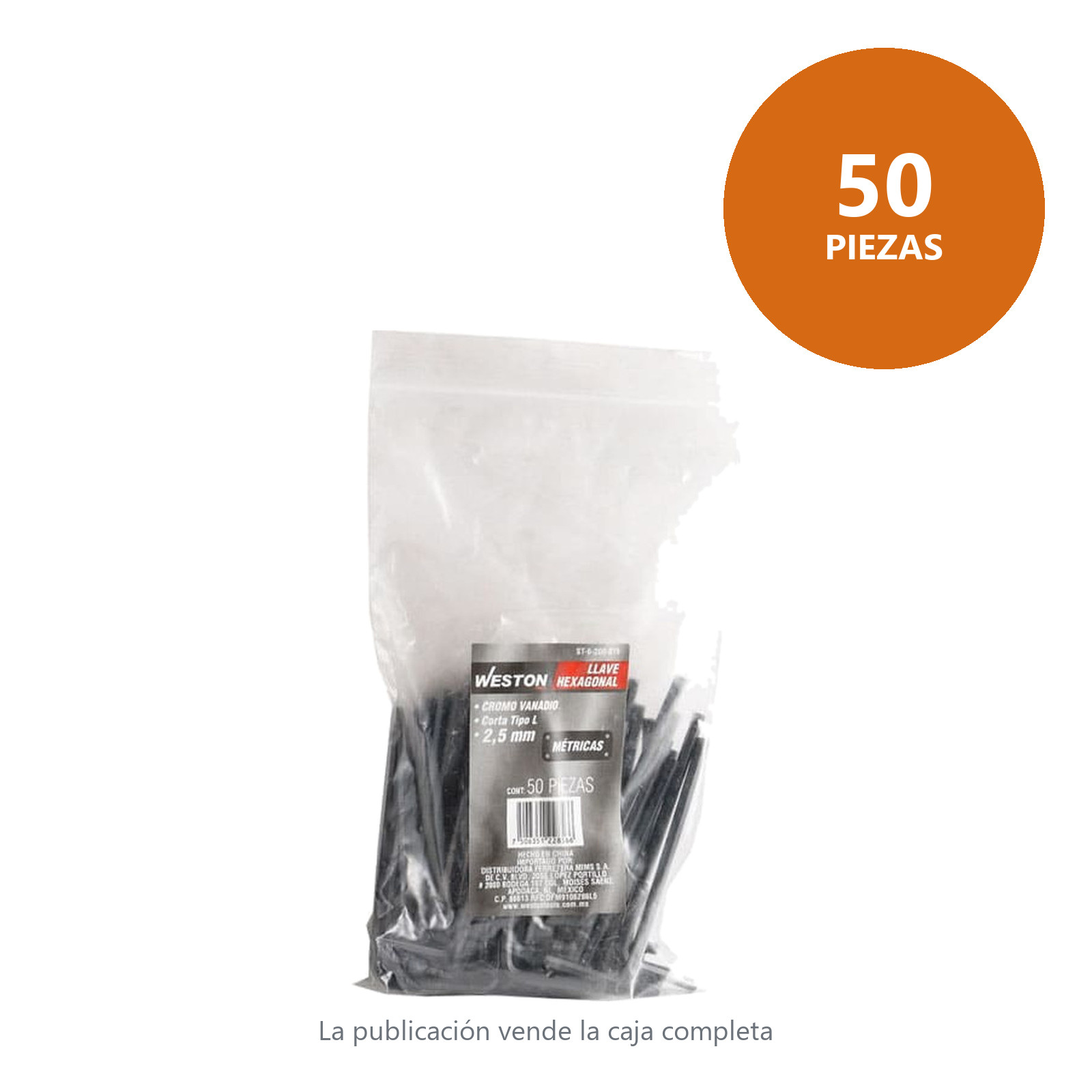 LLAVE HEXAGONAL L CORTA CrV  2,5MM  (PRECIO X PZA - EMPAQUE C/50 PZAS) - Imagen 3