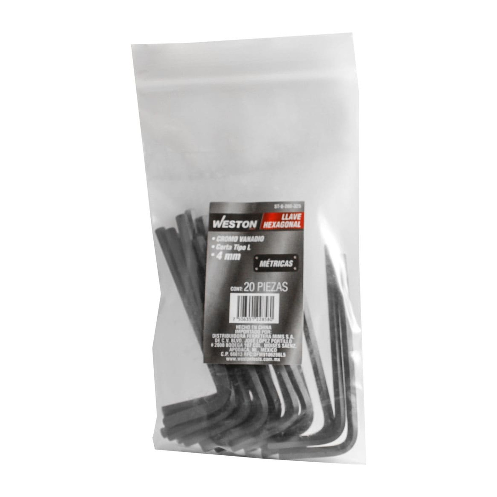 LLAVE HEXAGONAL L CORTA CrV  4MM  (PRECIO X PZA - EMPAQUE C/20 PZAS) - Imagen 2
