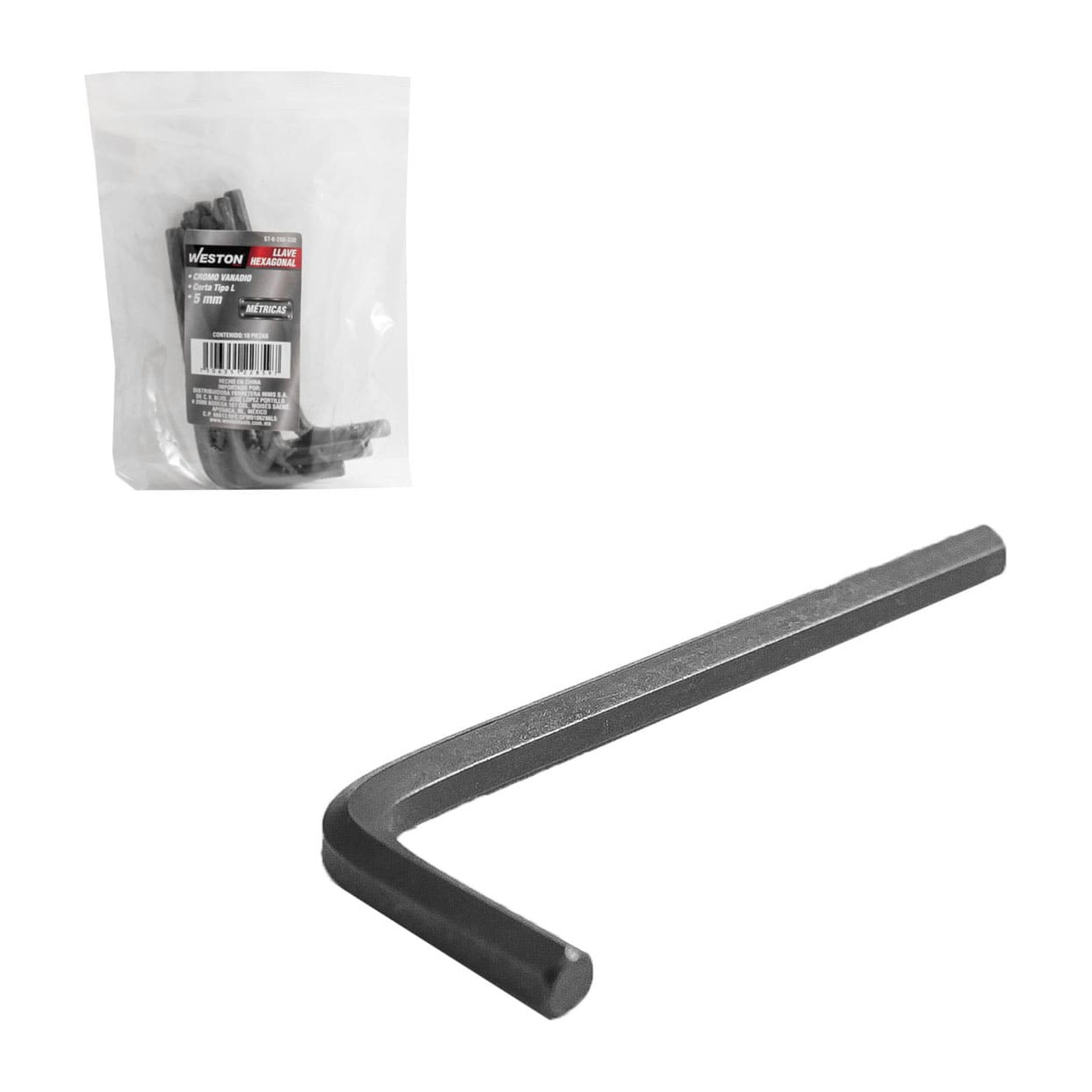 Llave Hexagonal Tipo L Corta Cromo Vanadio 5 mm Weston
