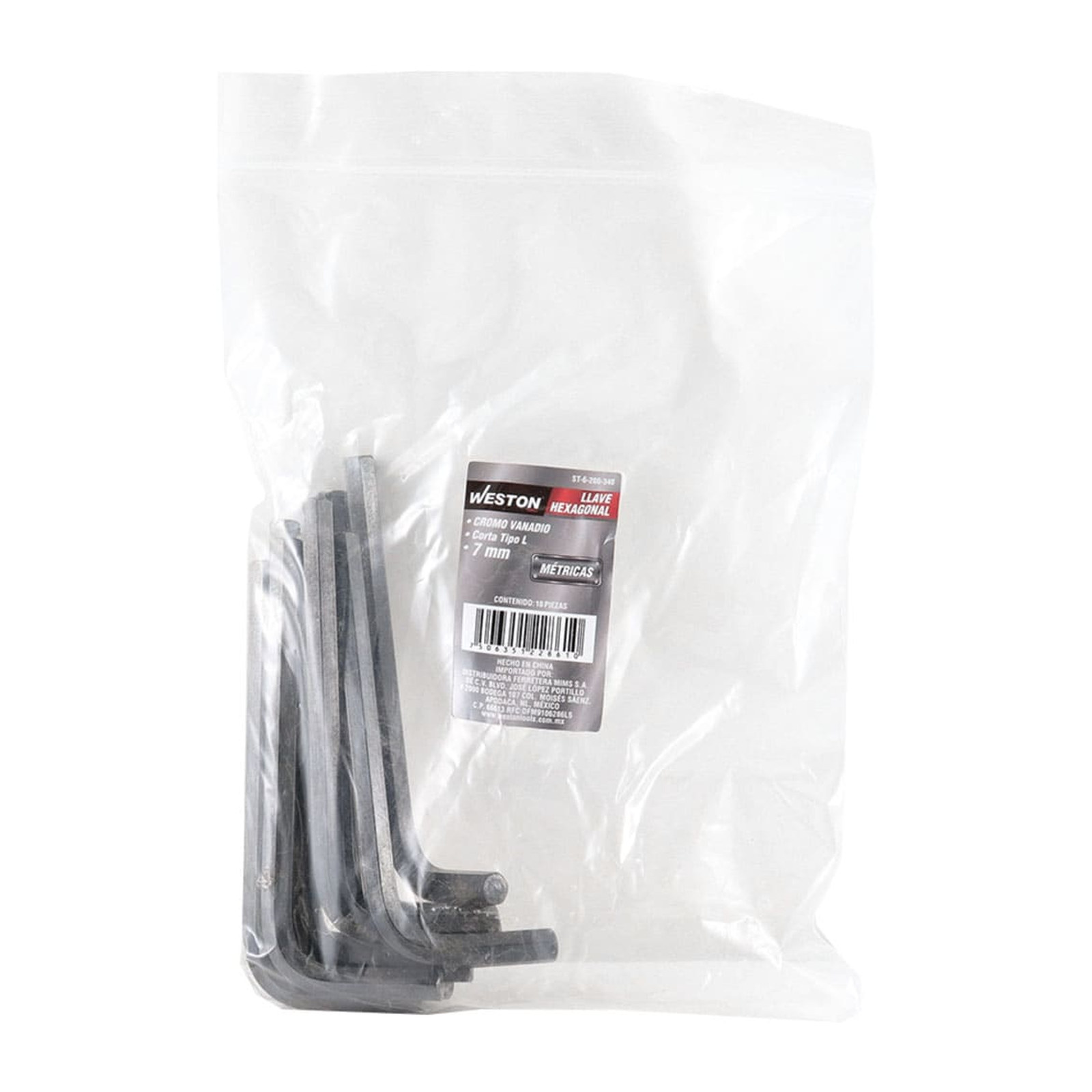 LLAVE HEXAGONAL L CORTA CrV  7MM  (PRECIO X PZA - EMPAQUE C/10 PZAS) - Imagen 2