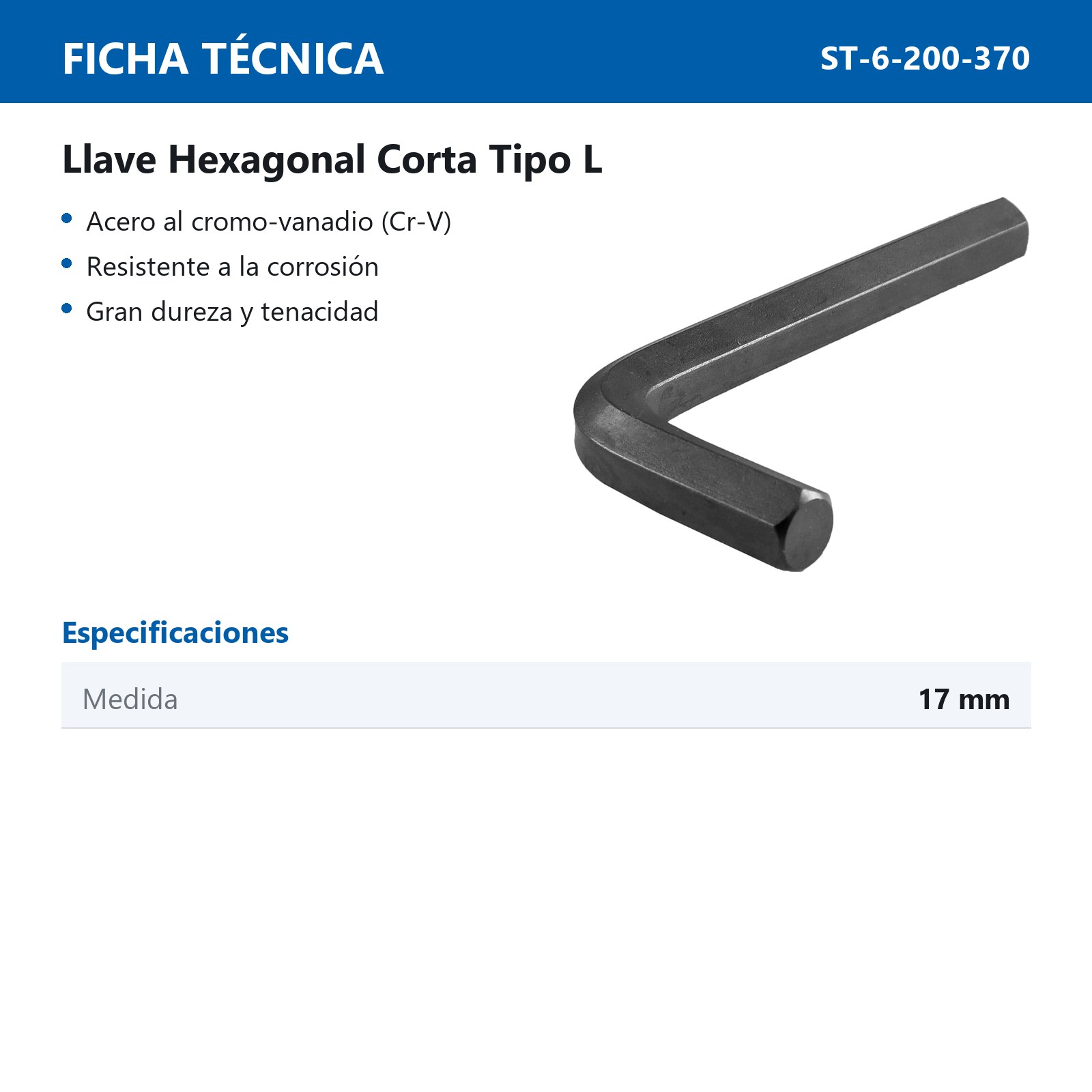 LLAVE HEXAGONAL L CORTA CrV  17MM  (PRECIO X PZA - EMPAQUE C/5 PZAS) - Imagen 4