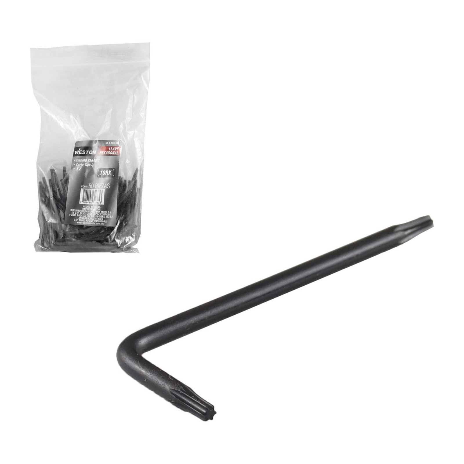 Llave Hexagonal en L Punta Torx Corta CrV T7 Weston