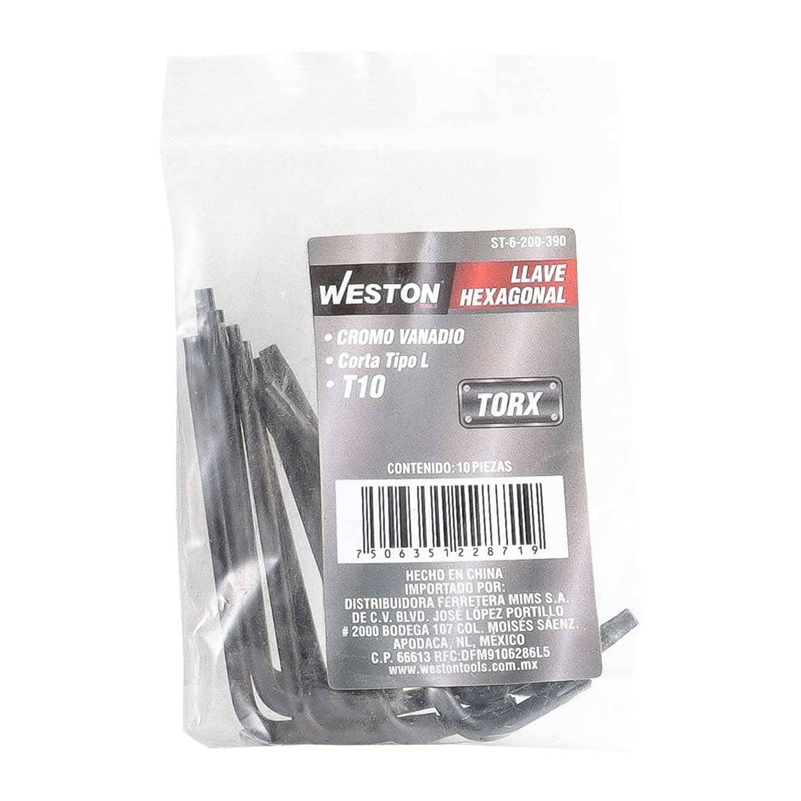 LLAVE HEX, L PUNTAS TORX CORTA CrV  T10  (PRECIO X PZA - EMPAQUE C/10 PZAS) - Imagen 3