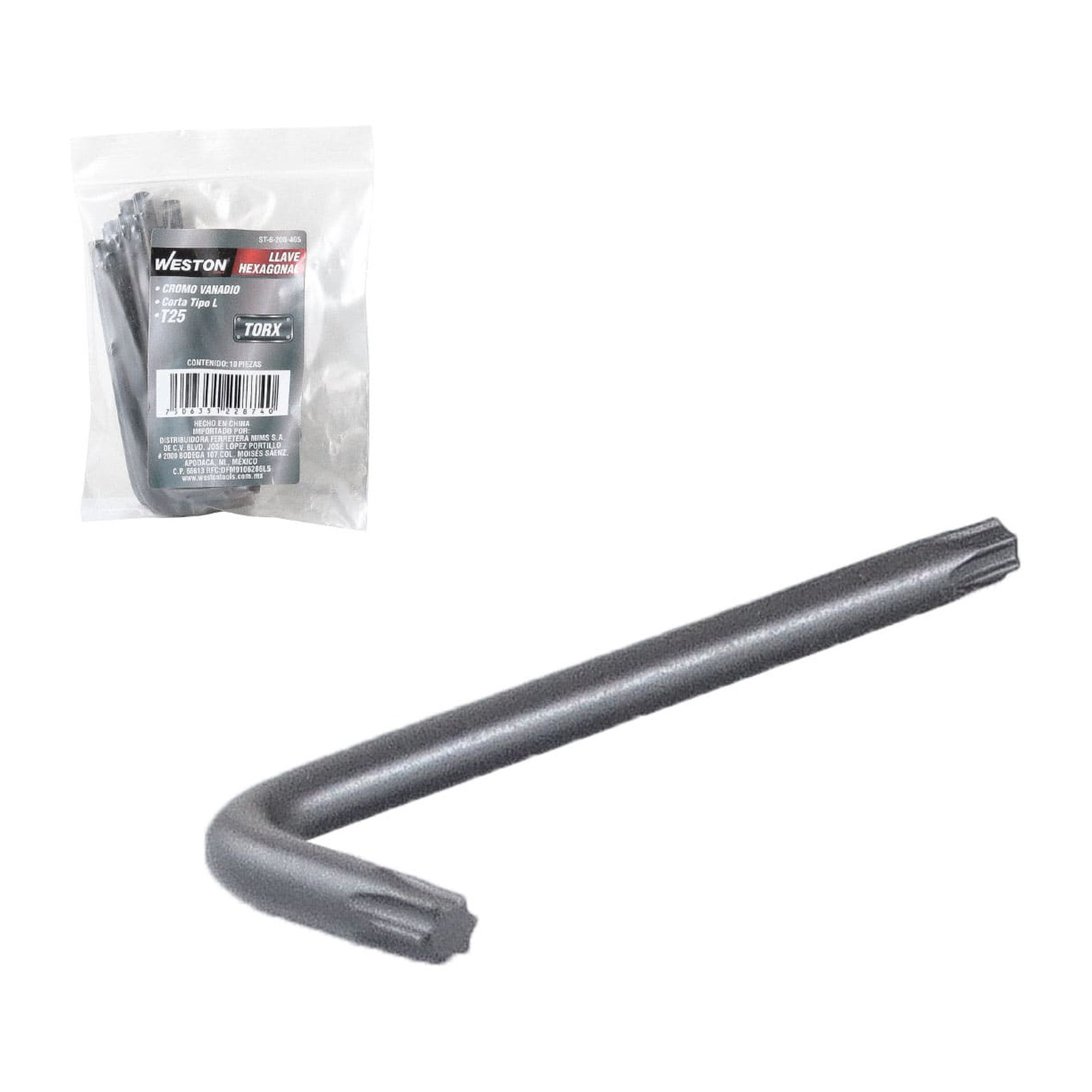 Llave Hexagonal L Punta Torx Corta CrV T25 Weston