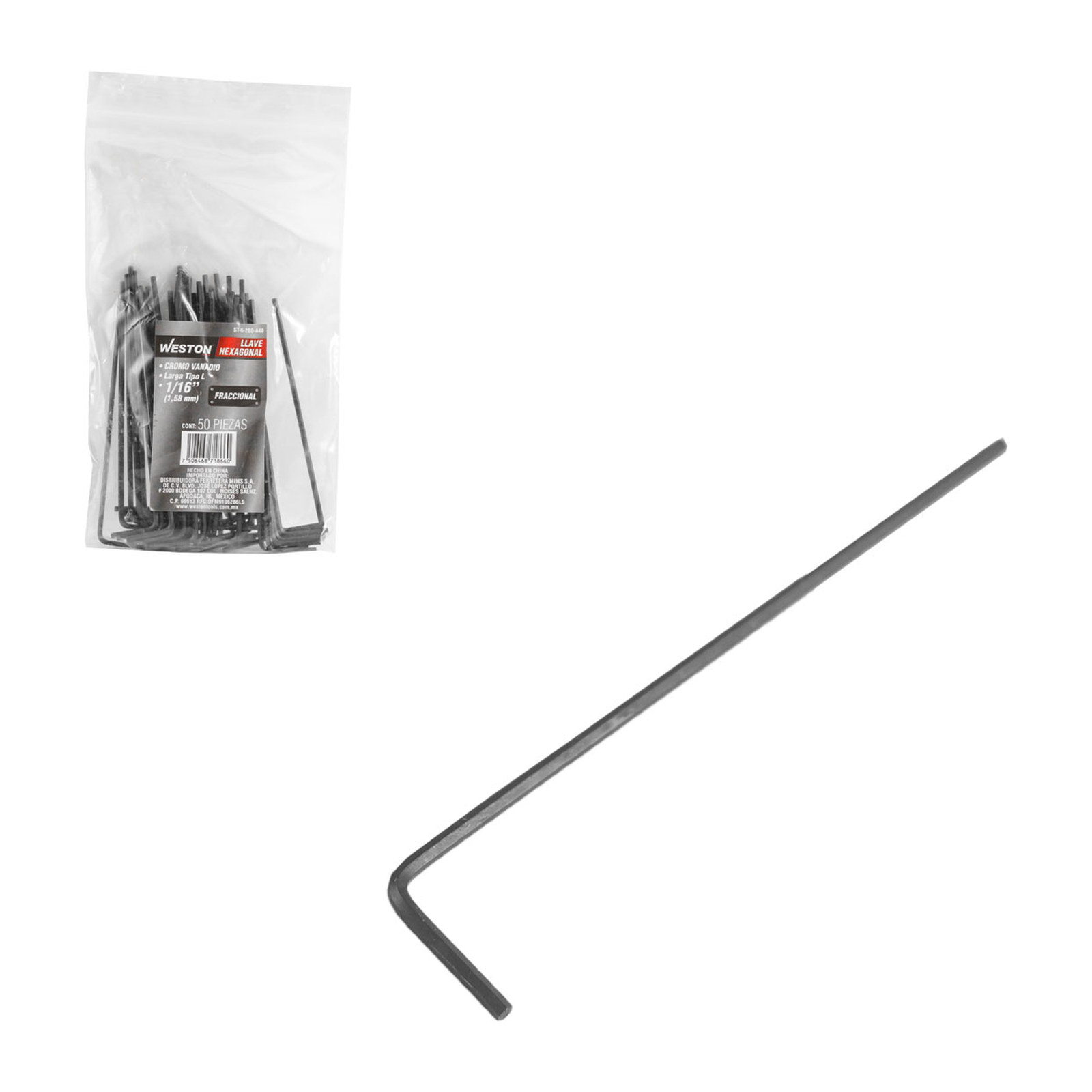 Llave Hexagonal Tipo L Brazo Largo 1/16" WESTON