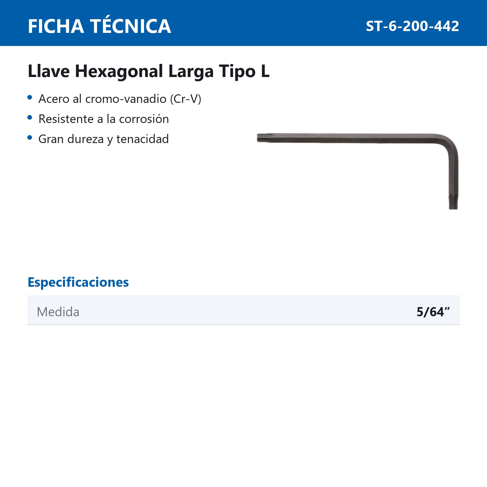 LLAVE HEX, L LARGA 5/64" (PRECIO X PZA - EMPAQUE C/50 PZAS) - Imagen 3