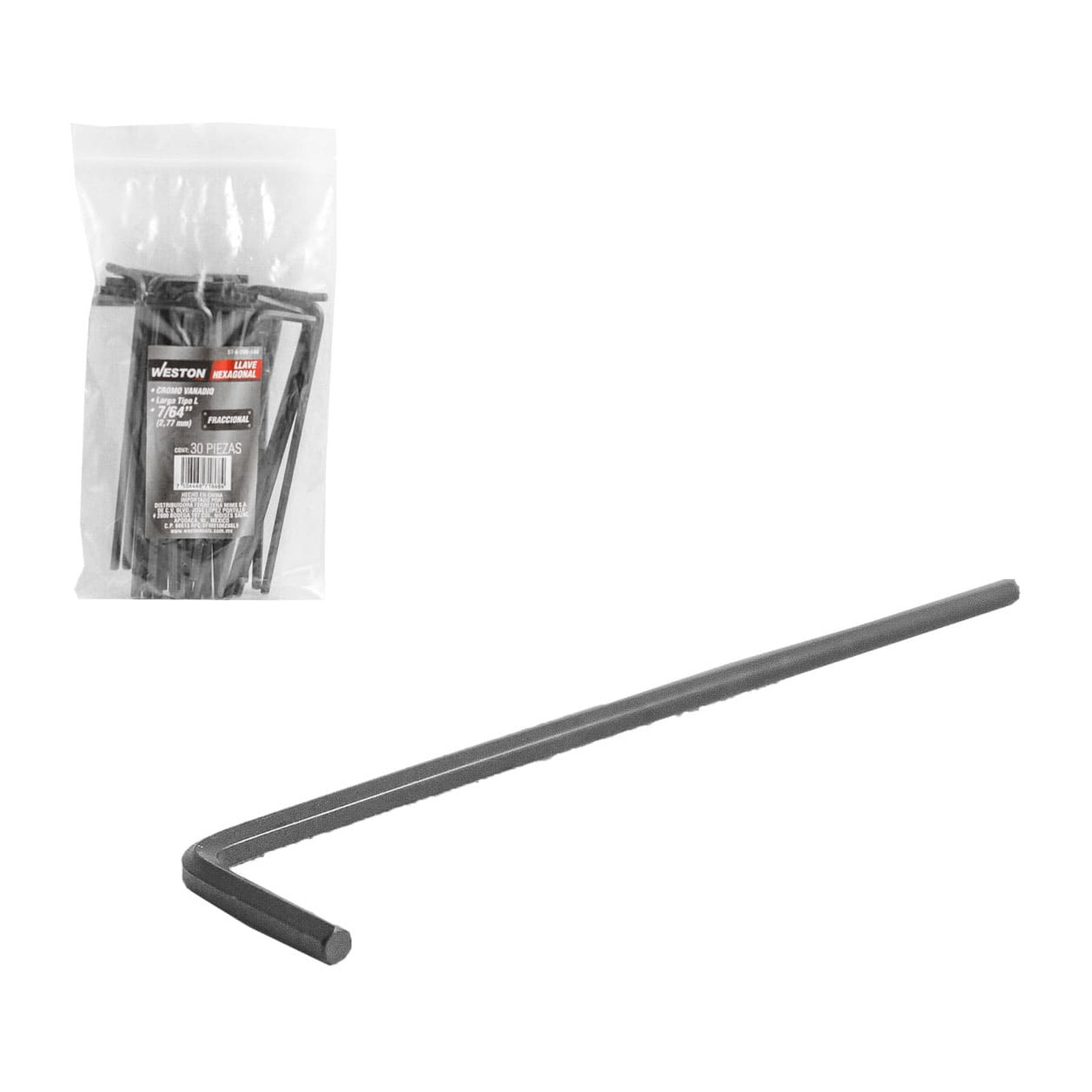 Llave Hexagonal Tipo L Brazo Largo 7/64" Weston
