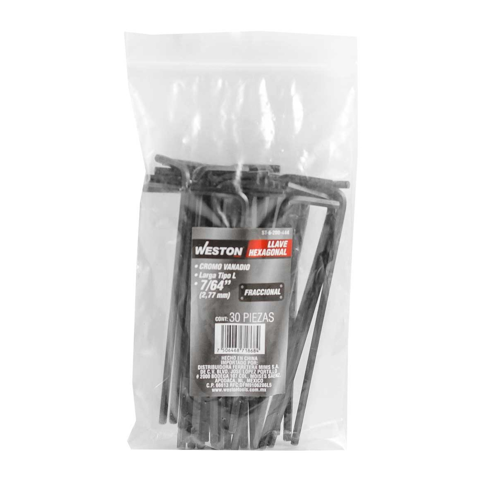LLAVE HEX, L LARGA 7/64" (PRECIO X PZA - EMPAQUE C/30 PZAS) - Imagen 2