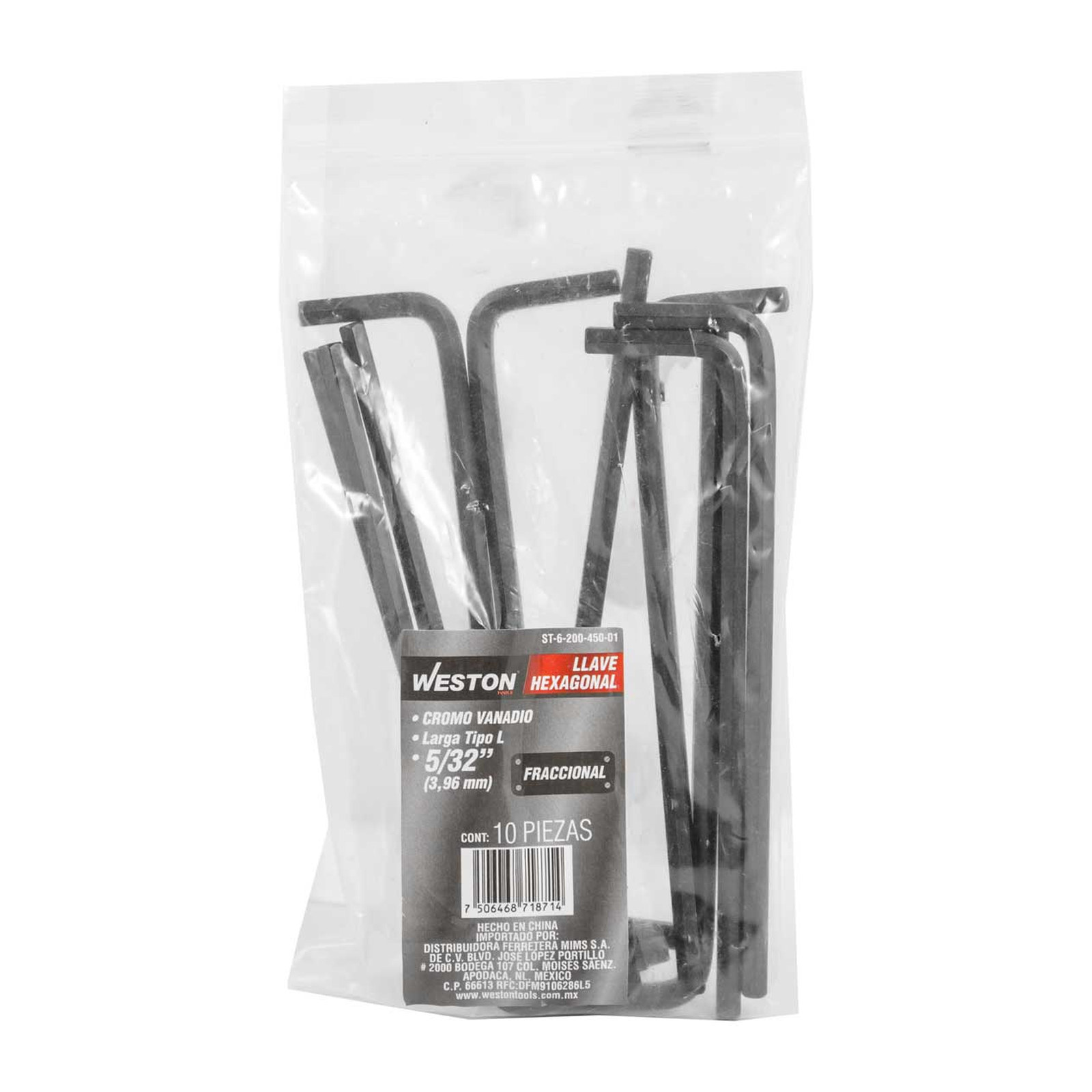 LLAVE HEX, L LARGA 5/32'' (PRECIO X PZA - EMPAQUE C/10 PZAS) - Imagen 2