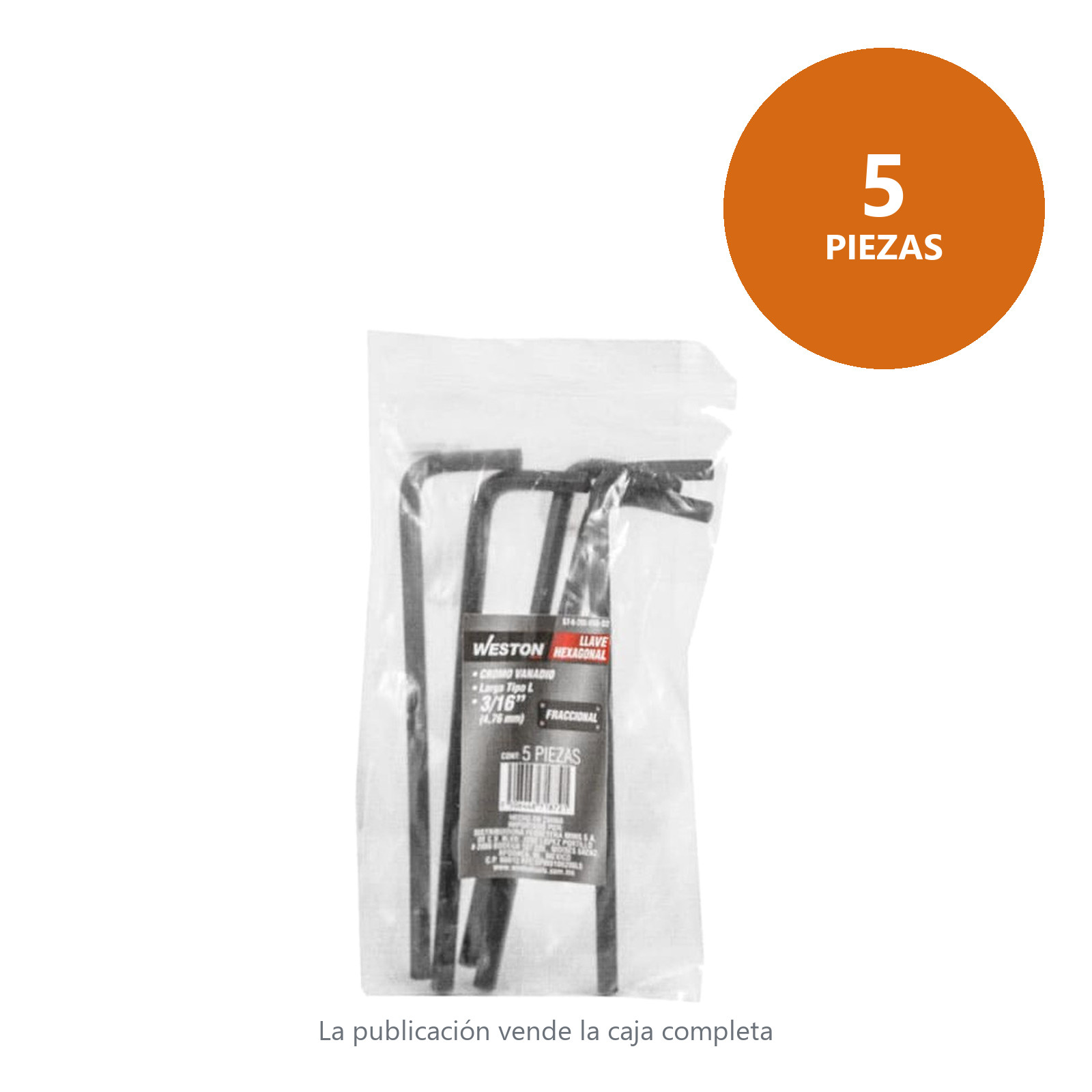 LLAVE HEX, L LARGA 3/16'' (PRECIO X PZA - EMPAQUE C/5 PZAS) - Imagen 3