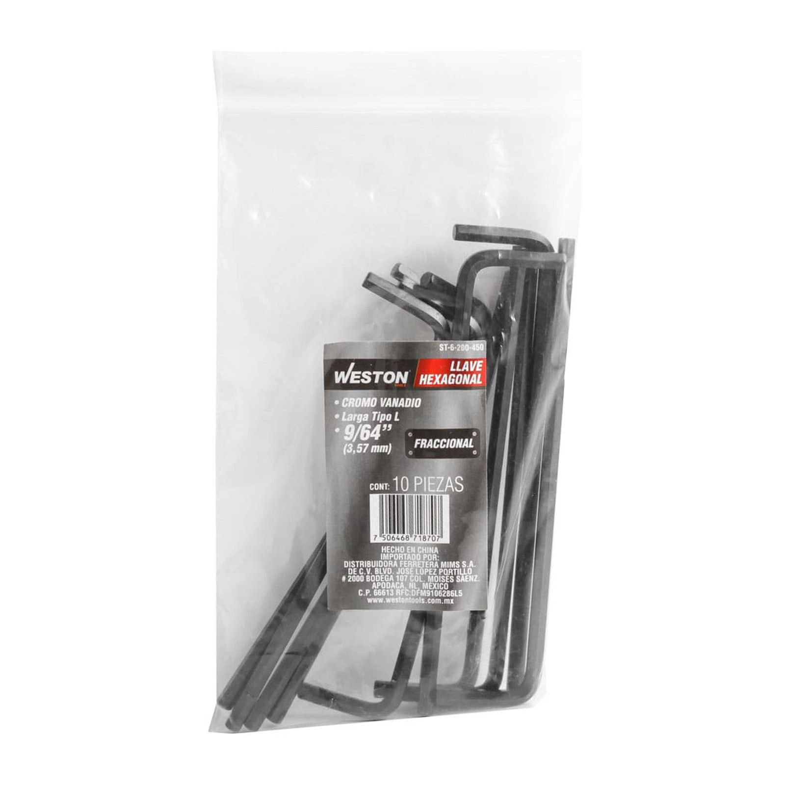 LLAVE HEX, L LARGA 9/64" (PRECIO X PZA - EMPAQUE C/10 PZAS) - Imagen 2