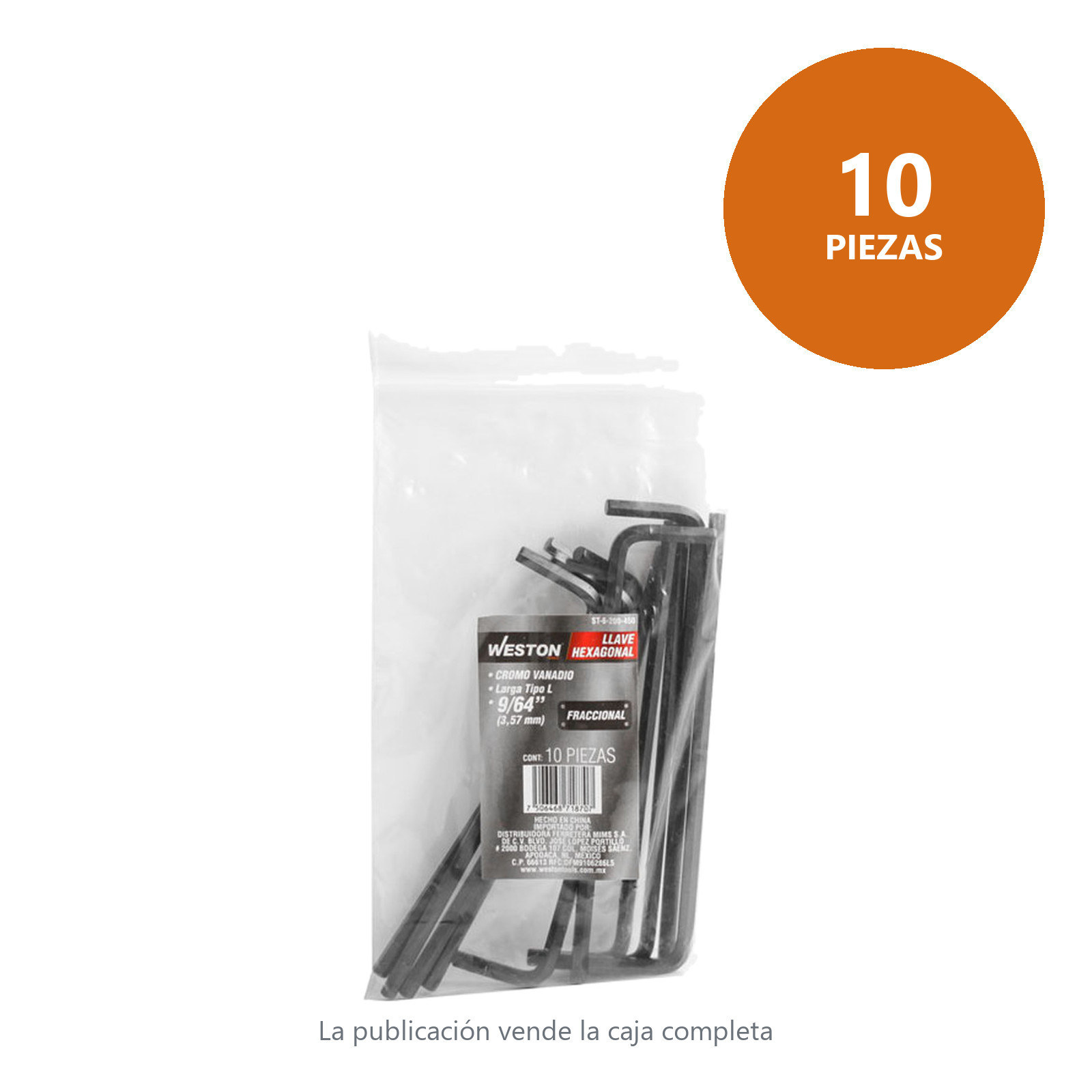 LLAVE HEX, L LARGA 9/64" (PRECIO X PZA - EMPAQUE C/10 PZAS) - Imagen 3