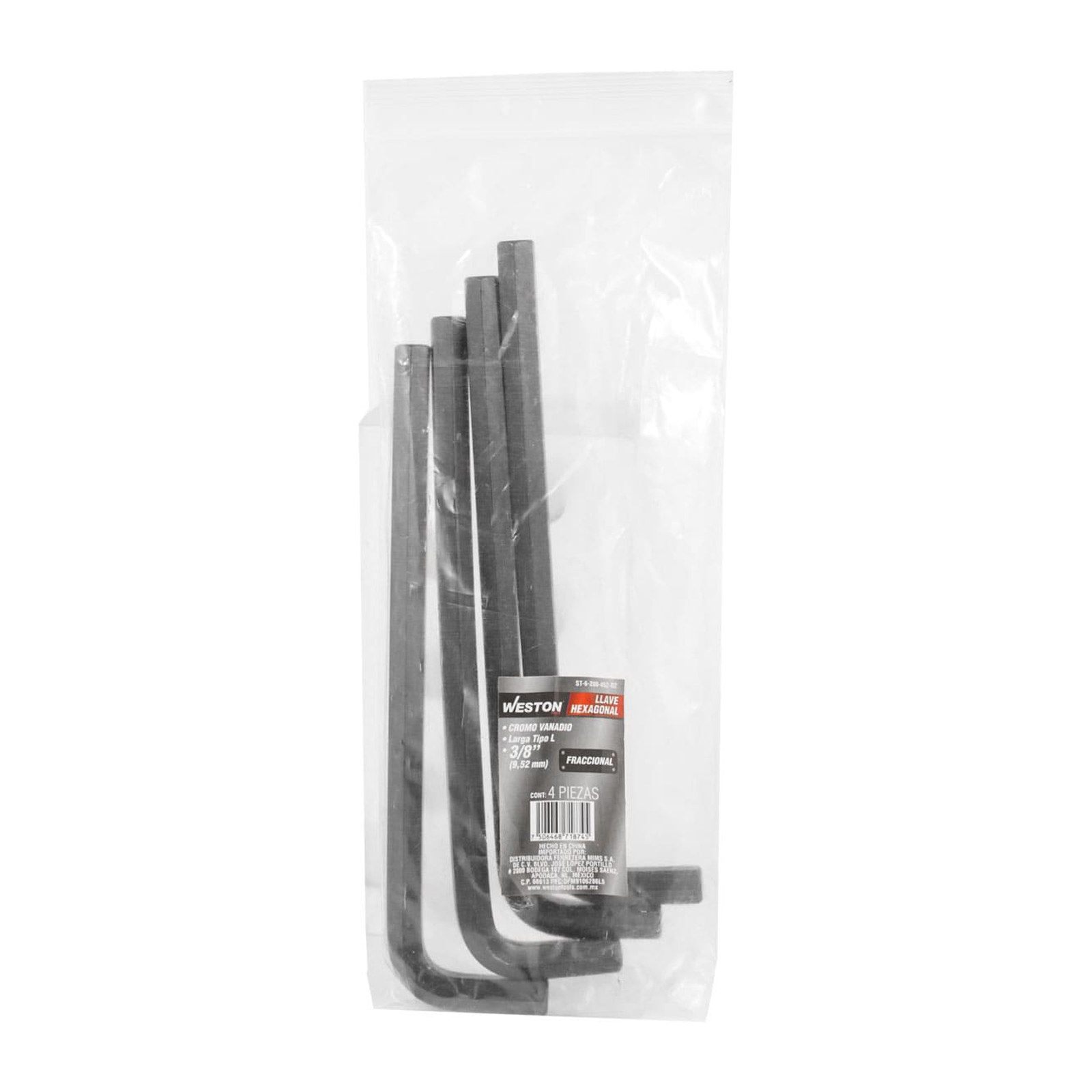 LLAVE HEX, L LARGA 3/8'' (PRECIO X PZA - EMPAQUE C/4 PZAS) - Imagen 2