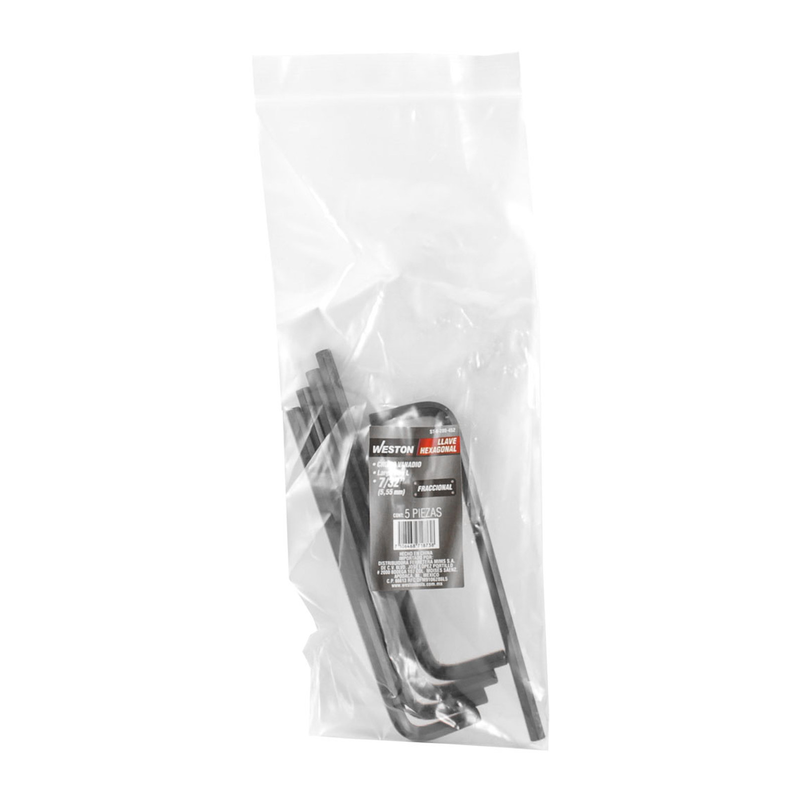 LLAVE HEX, L LARGA 7/32" (PRECIO X PZA - EMPAQUE C/5 PZAS) - Imagen 2