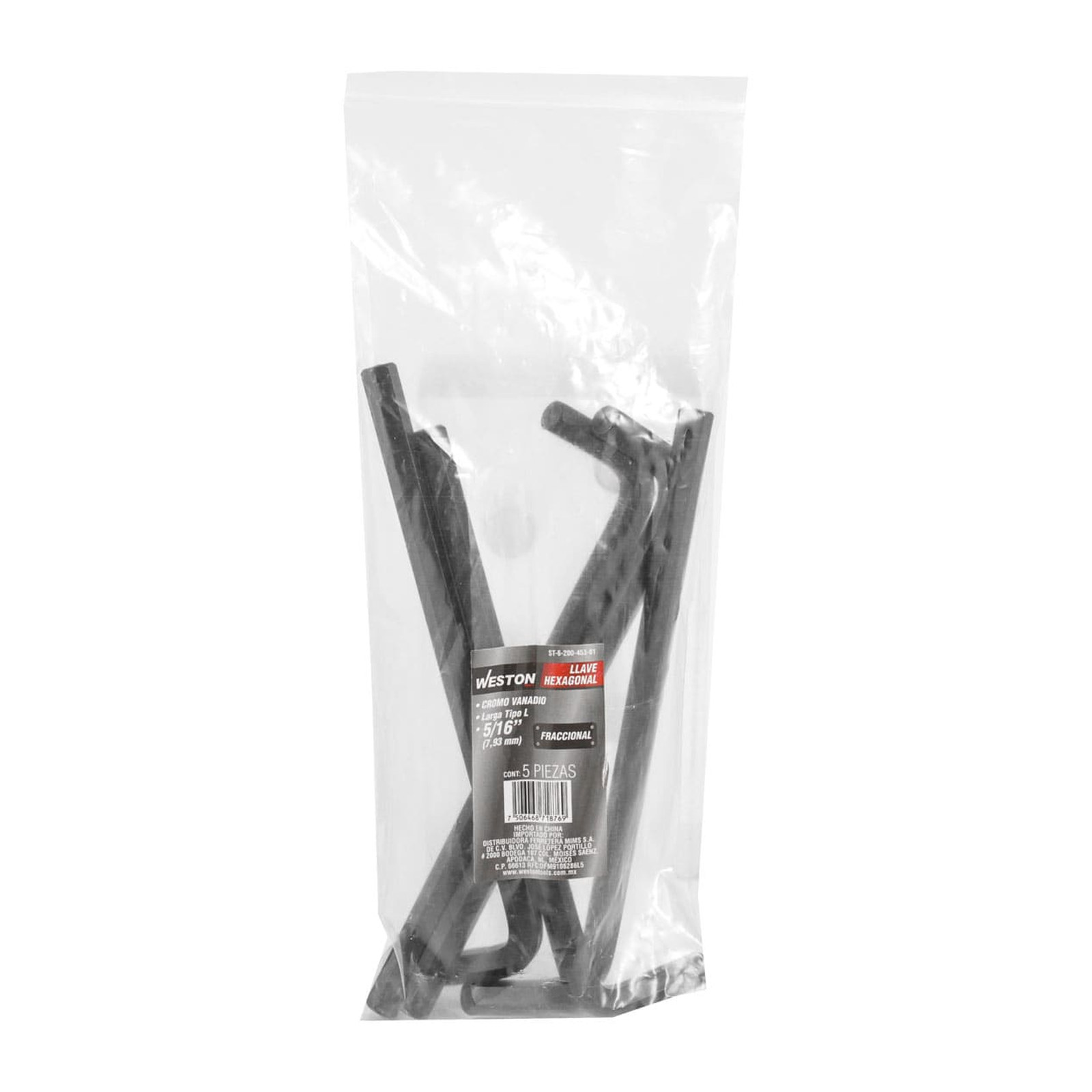 LLAVE HEX, L LARGA 5/16'' (PRECIO X PZA - EMPAQUE C/5 PZAS) - Imagen 2
