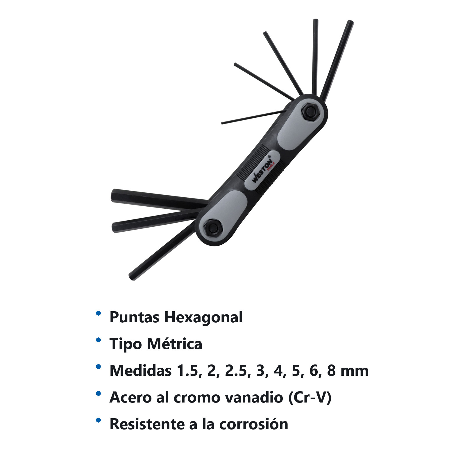 JUEGO 8 LLAVES NAVAJA 1.5-8MM HEX CRV  (PRECIO X PZA - EMPAQUE C/1 PZA) - Imagen 2