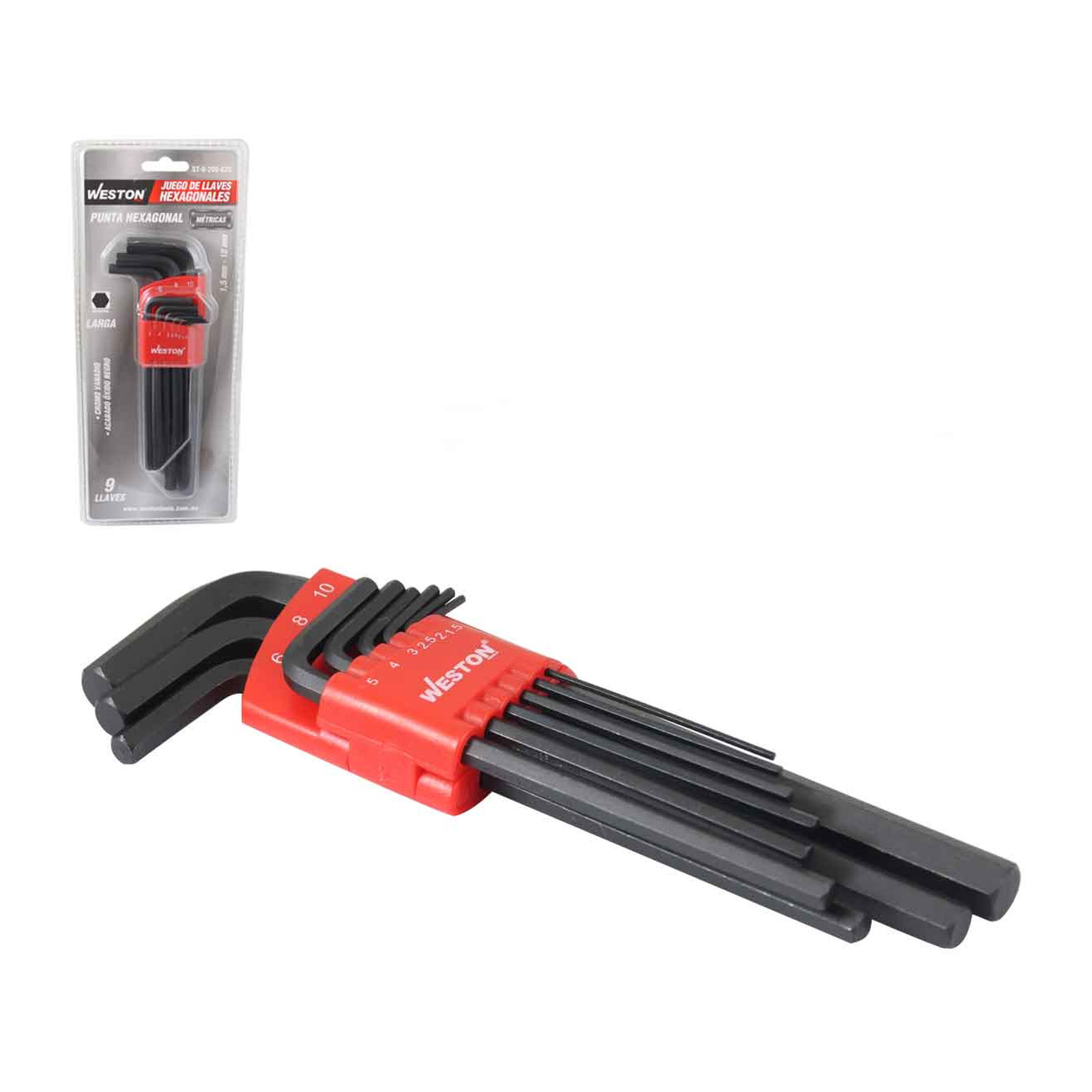 Juego 9 Llaves Hexagonales Largas 1.5-10 mm Cromo Vanadio Weston