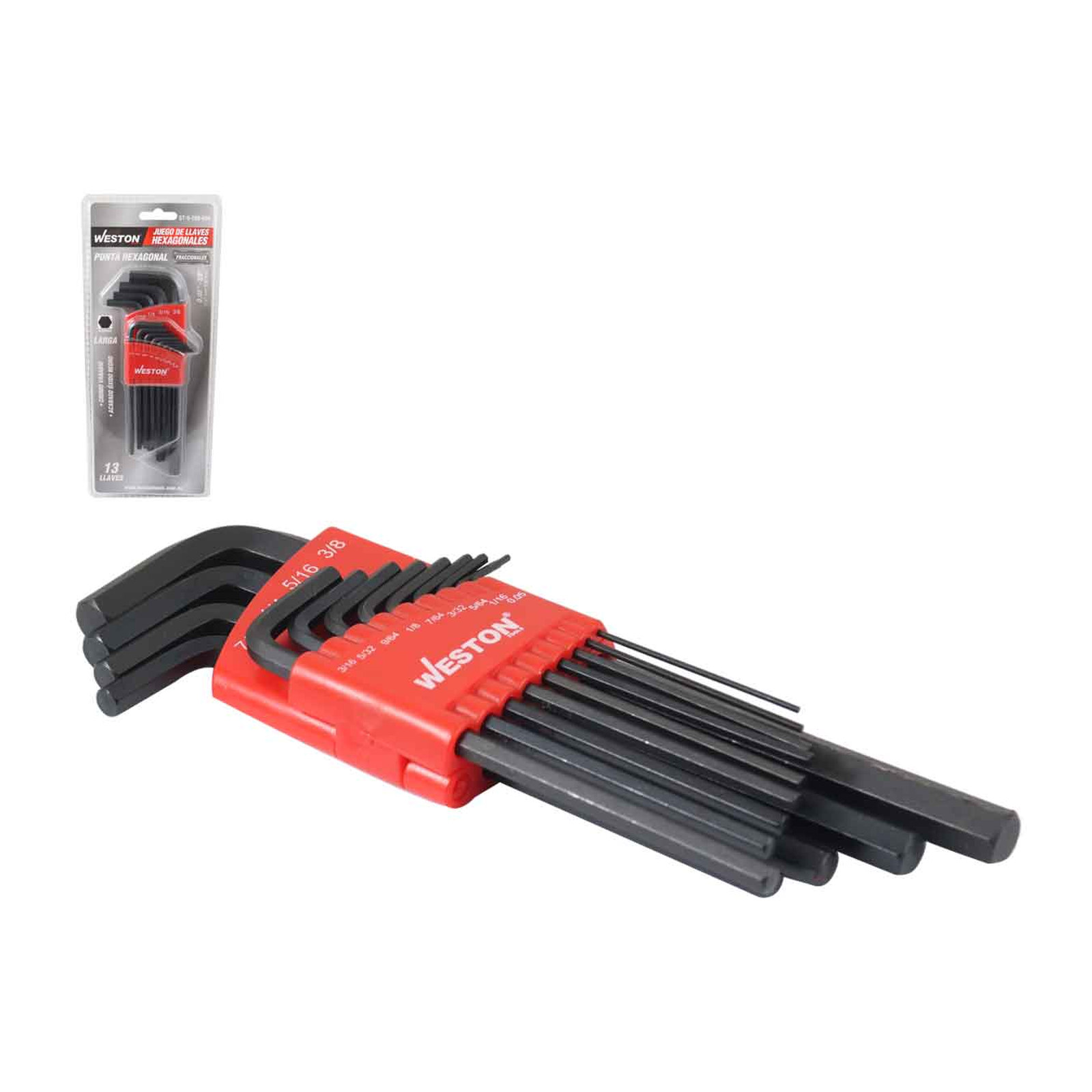 Juego 13 Llaves Hexagonales Largas 0.05-3/8" Cromo Vanadio WESTON
