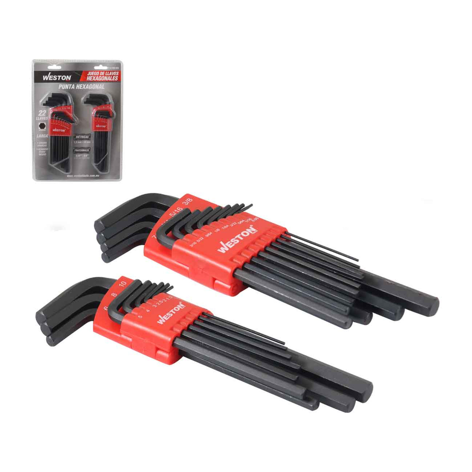 Juego de 22 Llaves Hexagonales Largas Weston 1.5 a 10 mm / 0.05" a 3/8" CrV