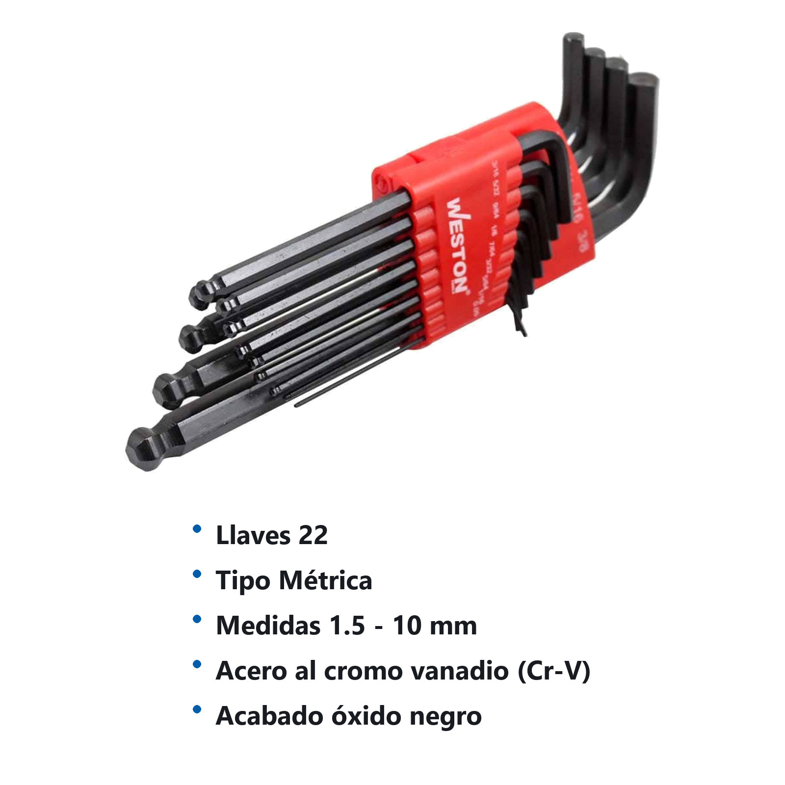 JUEGO DE 22 LLAVES HEX LARGAS MIXTAS PUNTA DE BOLA CRV 1.5 A 10MM / 0.05" A 3/8" - Imagen 2