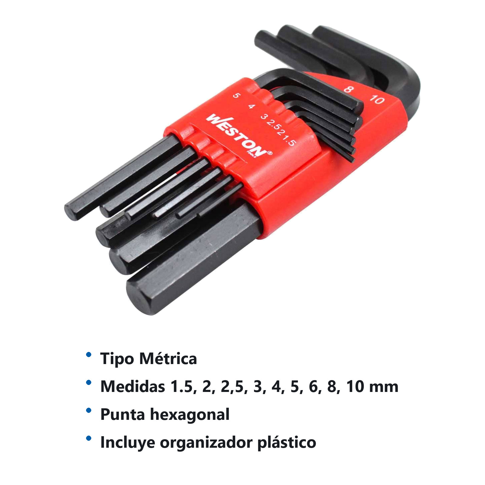 JUEGO DE 9 LLAVES HEX CORTAS METRICO 1.5-10MM CRV - Imagen 2
