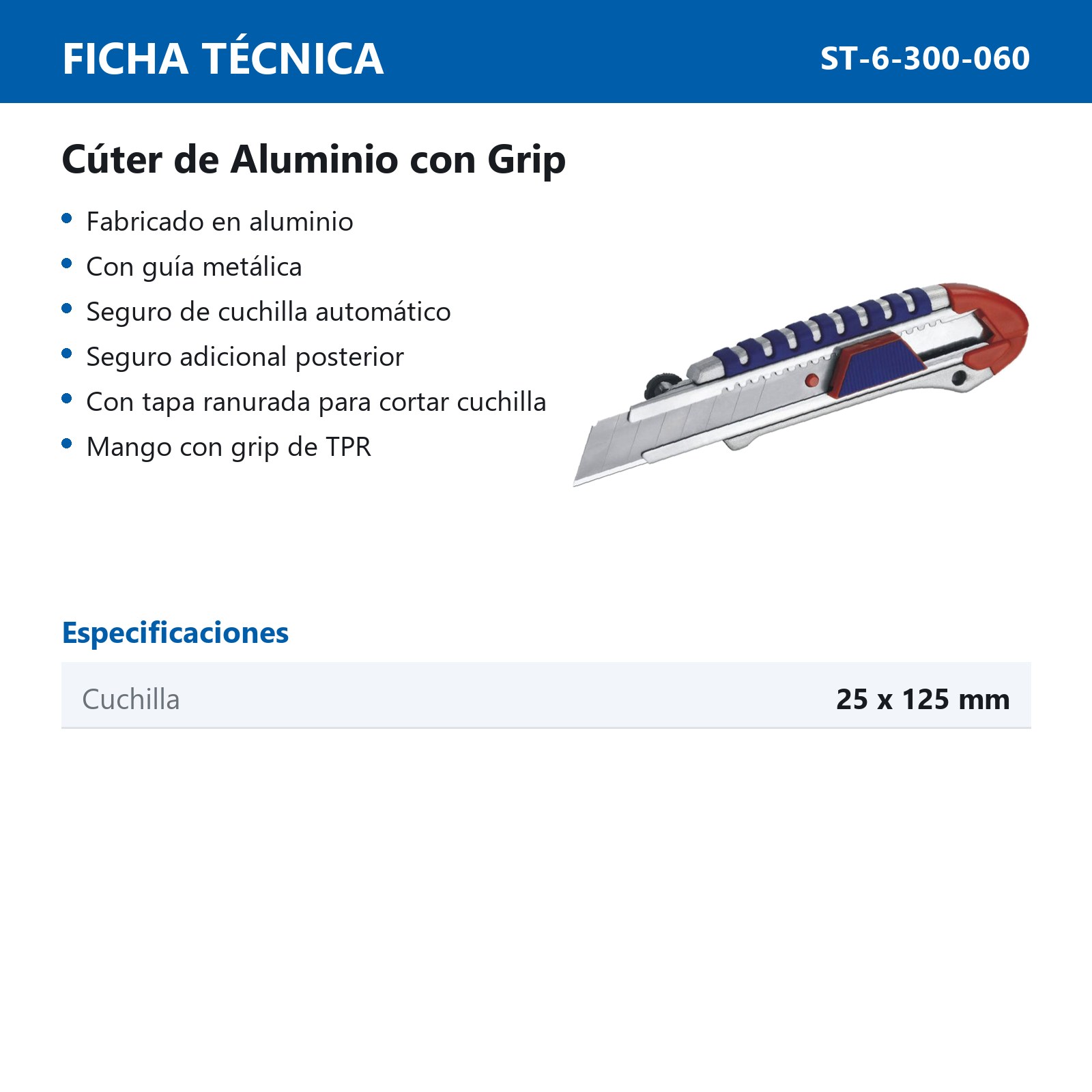 CUTER DE ALUMINIO DE 25 MM CON GRIP DE TPR - Imagen 4