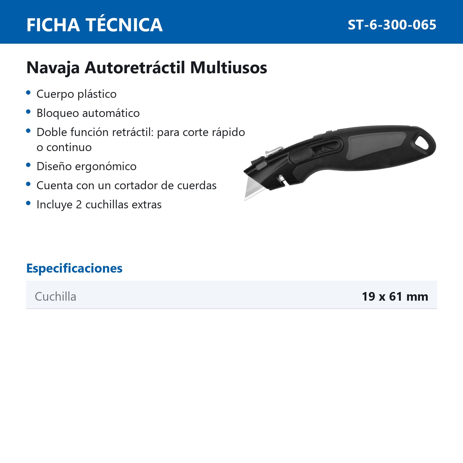 NAVAJA AUTORETRACTIL MULTIUSOS 19MM - Imagen 4