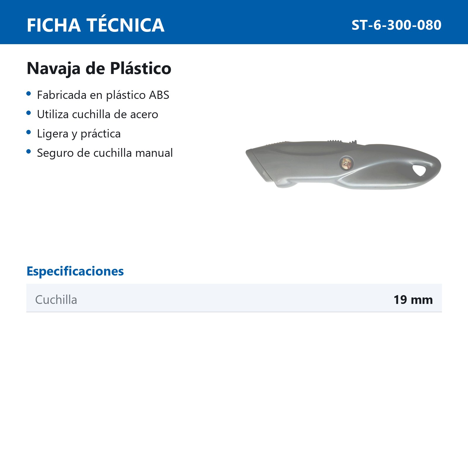 NAVAJA DE PLASTICO ABS CUCHILLA 19MM - Imagen 3