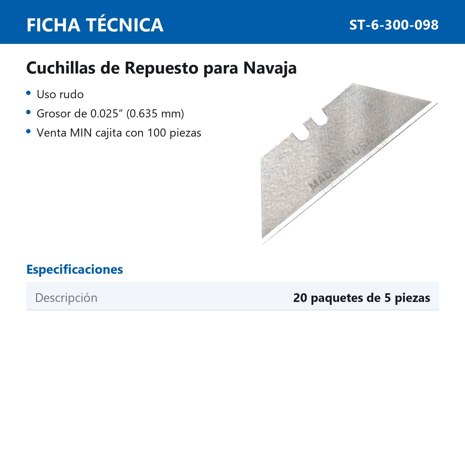 CUCHILLAS DE REPUESTO 19MM P/NAVAJA (PRECIO POR CAJA C/100PZAS) - Imagen 2