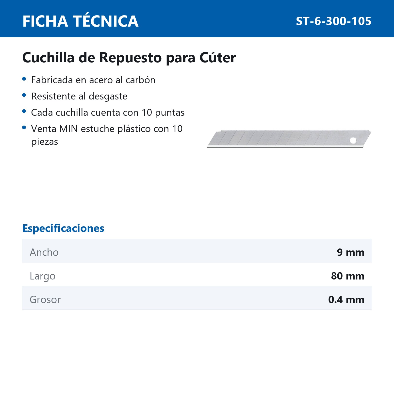 CUCHILLAS DE REPUESTO 9 MM (EMPAQUE C/10) - Imagen 3