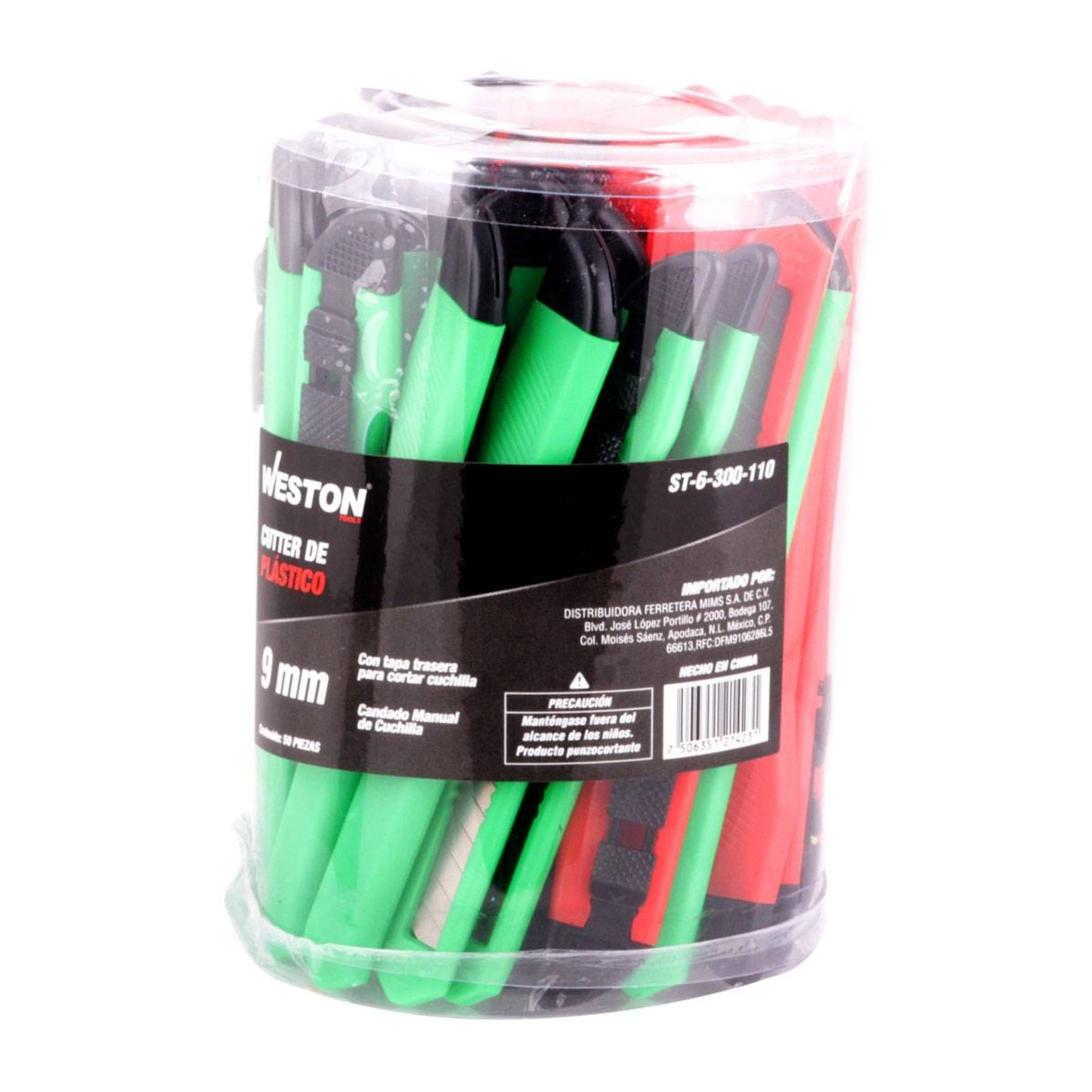 Cúter de Plástico 9mm Weston - Bote con 50 Piezas
