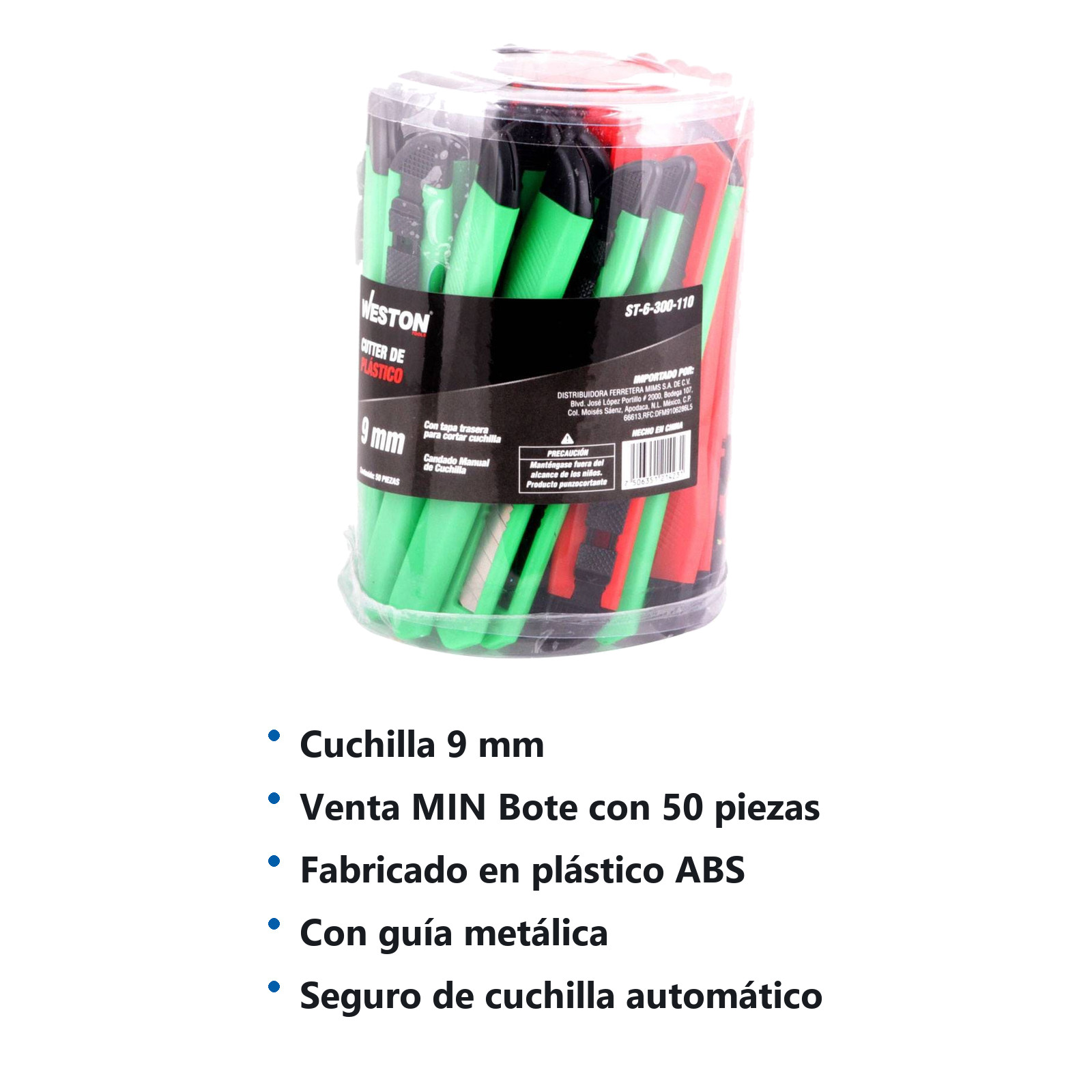 CUTER PLASTICO 9MM - BOTE C/50 PZAS (PRECIO X BOTE) - Imagen 2