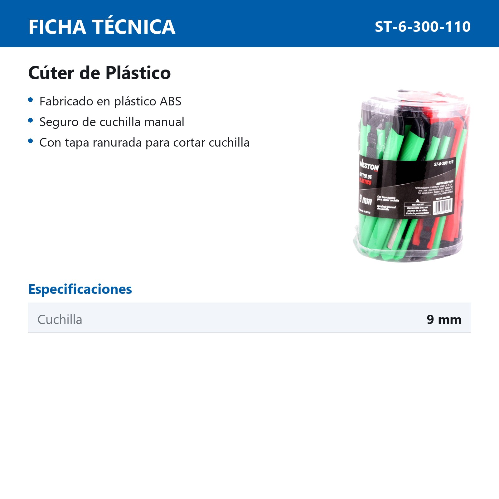 CUTER PLASTICO 9MM - BOTE C/50 PZAS (PRECIO X BOTE) - Imagen 2