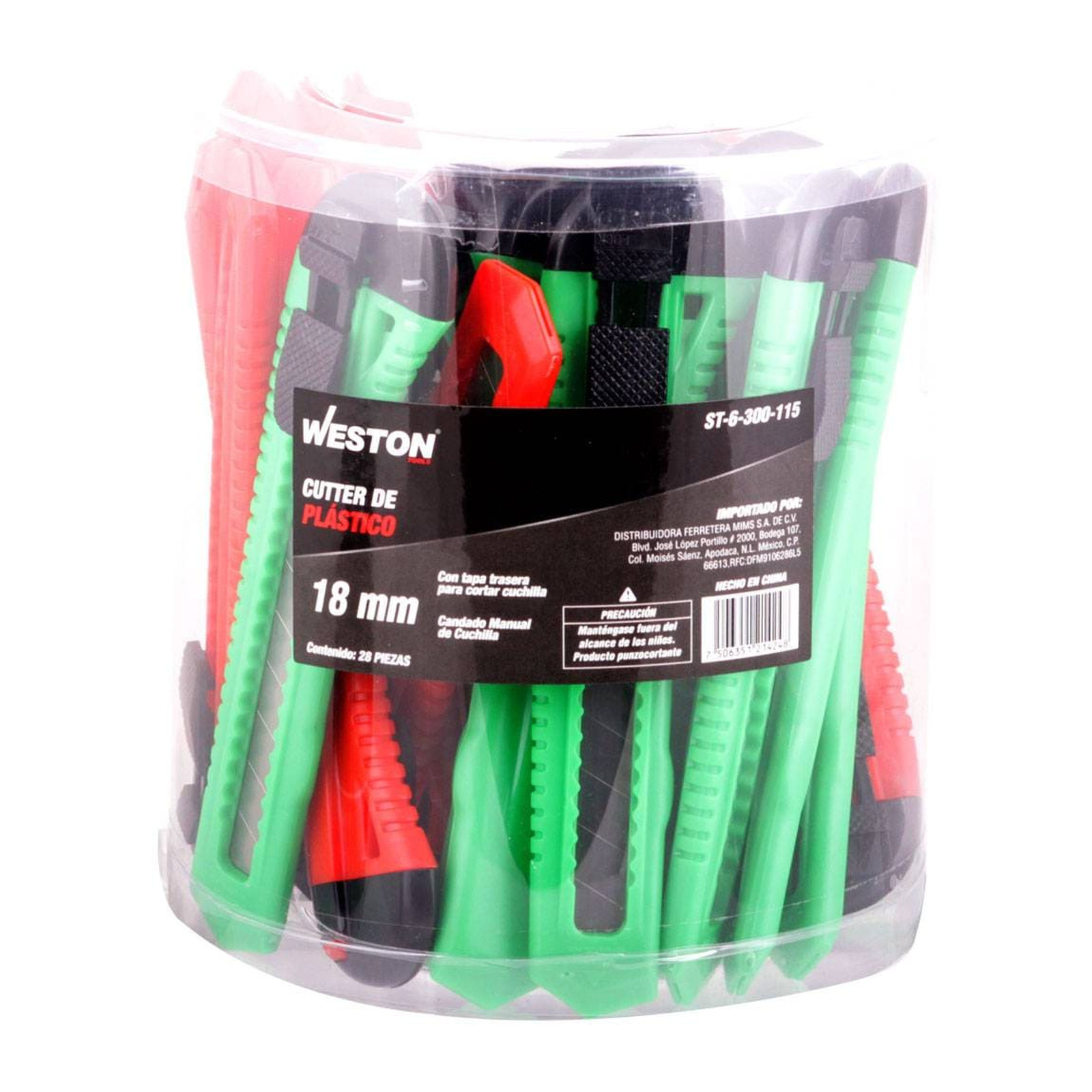Cúter de Plástico 18 mm Weston - Bote con 28 Piezas