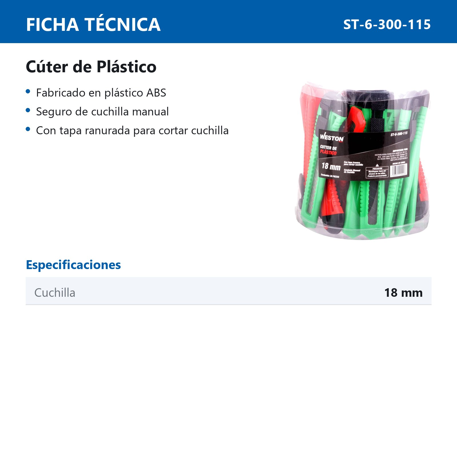 CUTER PLASTICO 18MM - BOTE C/28 PZAS (PRECIO X BOTE) - Imagen 2