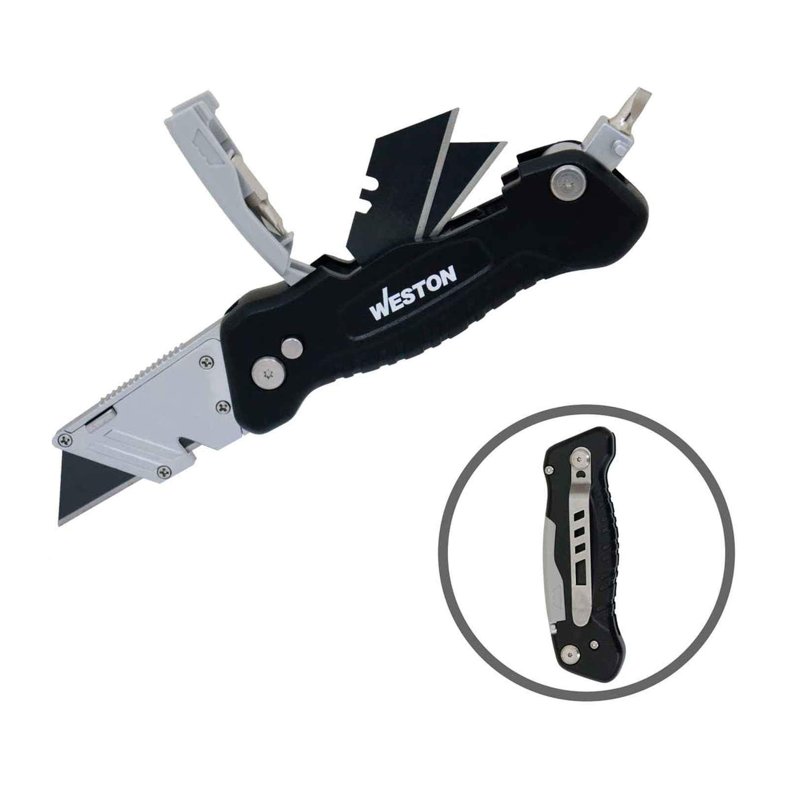 NAVAJA MULTIUSOS PLEGABLE CON DESARMADOR DE APERTURA RAPIDA 19X60MM - Imagen 2