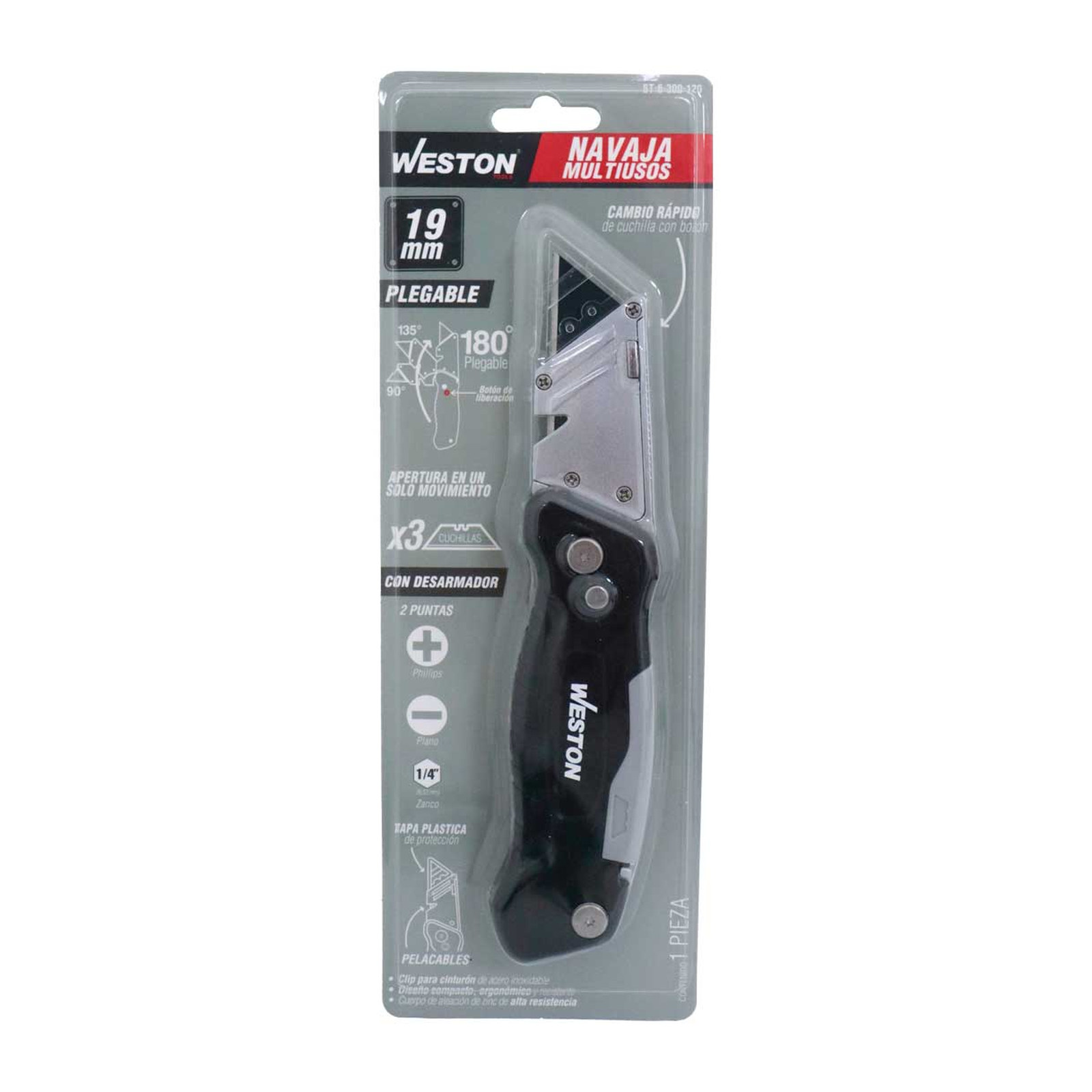 NAVAJA MULTIUSOS PLEGABLE CON DESARMADOR DE APERTURA RAPIDA 19X60MM - Imagen 4