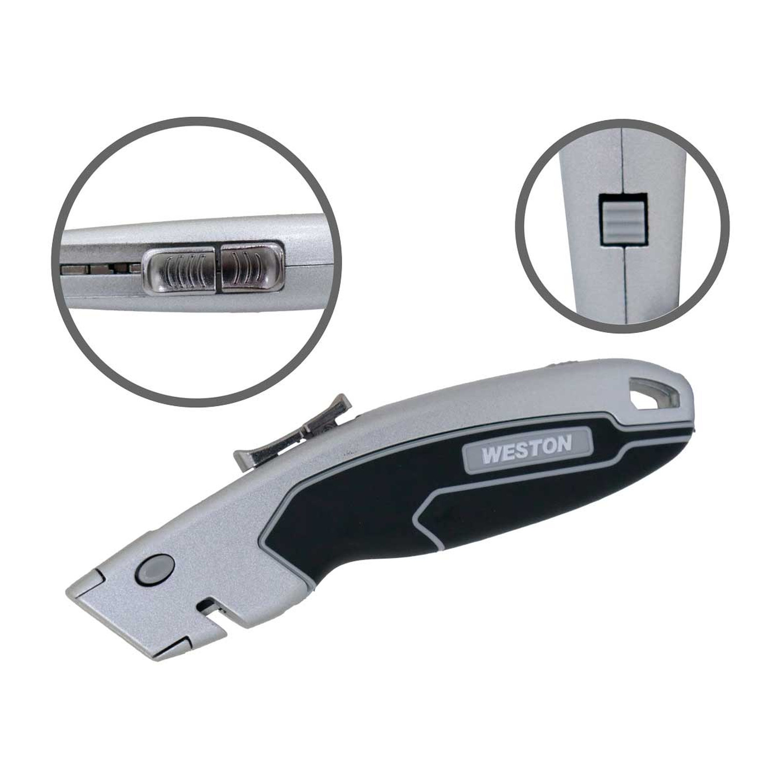 NAVAJA MULTIUSOS RETRACTIL CON RECUBRIMIENTO TPR Y BOTON DE SEGURIDAD USO PESADO 19X60MM - Imagen 3