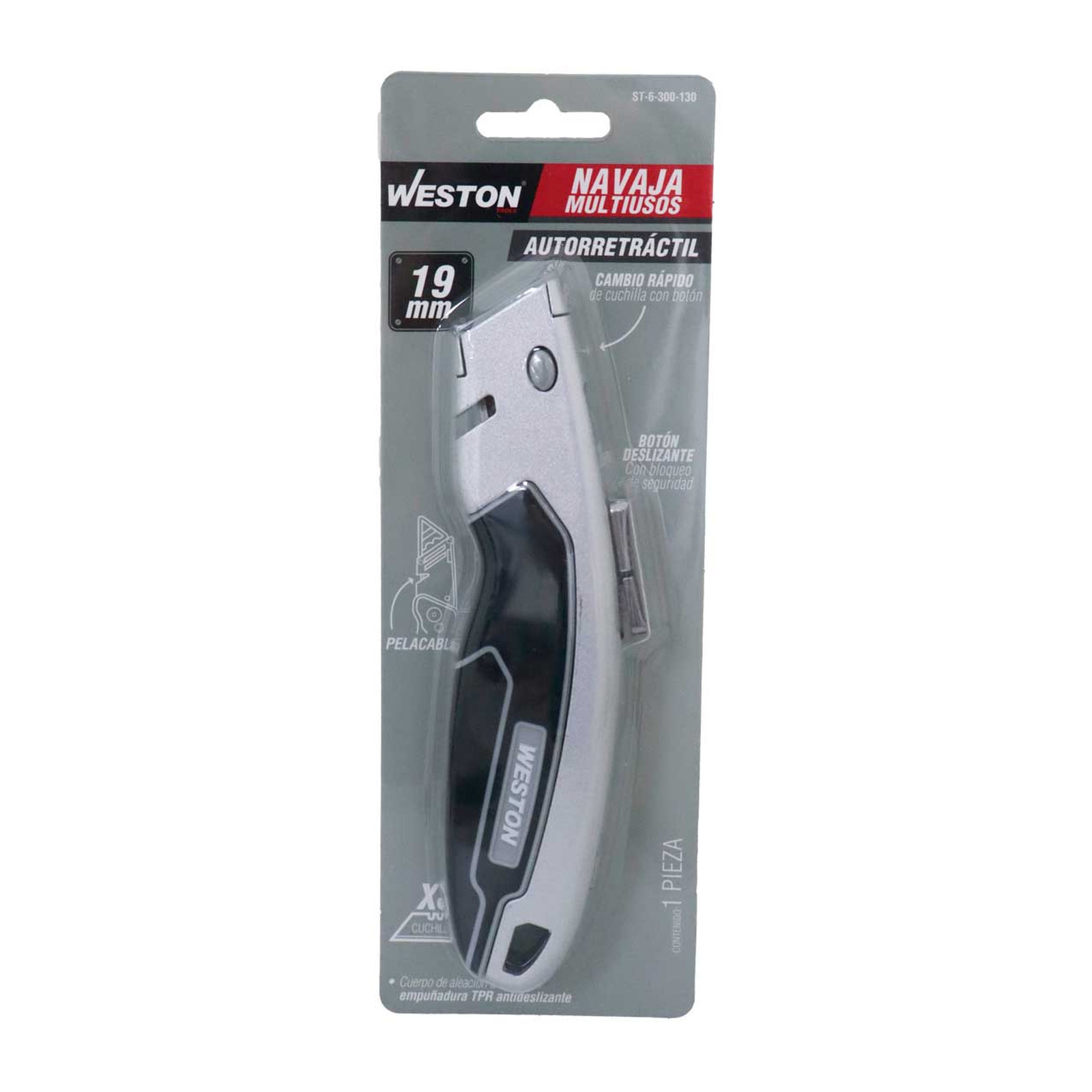 NAVAJA MULTIUSOS RETRACTIL CON RECUBRIMIENTO TPR Y BOTON DE SEGURIDAD USO PESADO 19X60MM - Imagen 4