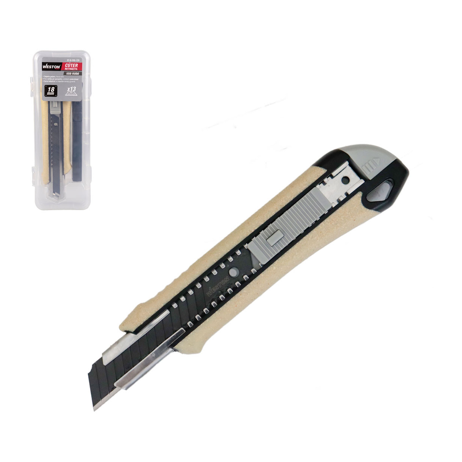 CUTER RETRACTIL PROFESIONAL ERGONAMICA DE ABS CON RECUBRIMIENTO GOMA TIPO MADERA 18x100MM