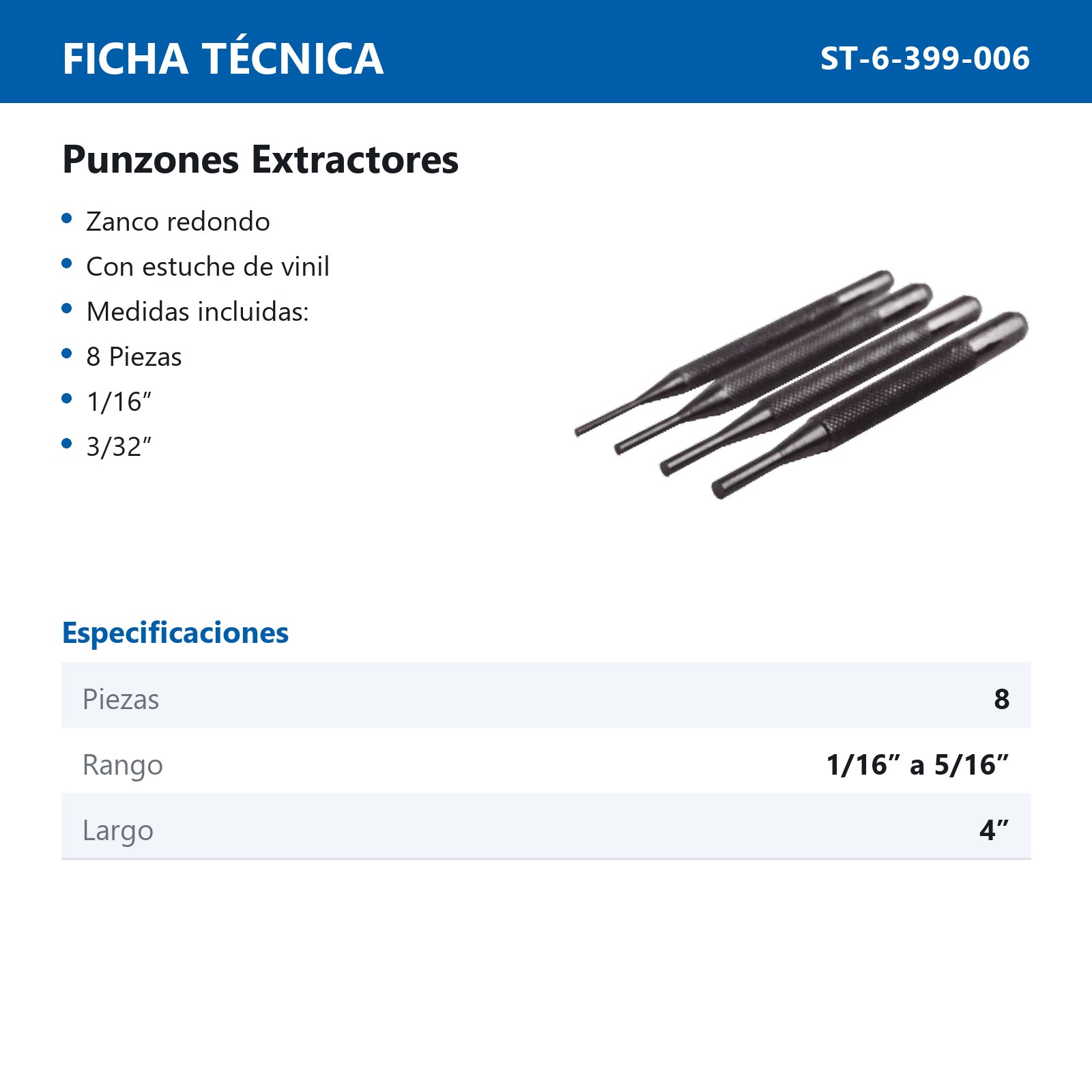 JGO.PUNZONES DE 8PZS 1/16"-5/16" - Imagen 2