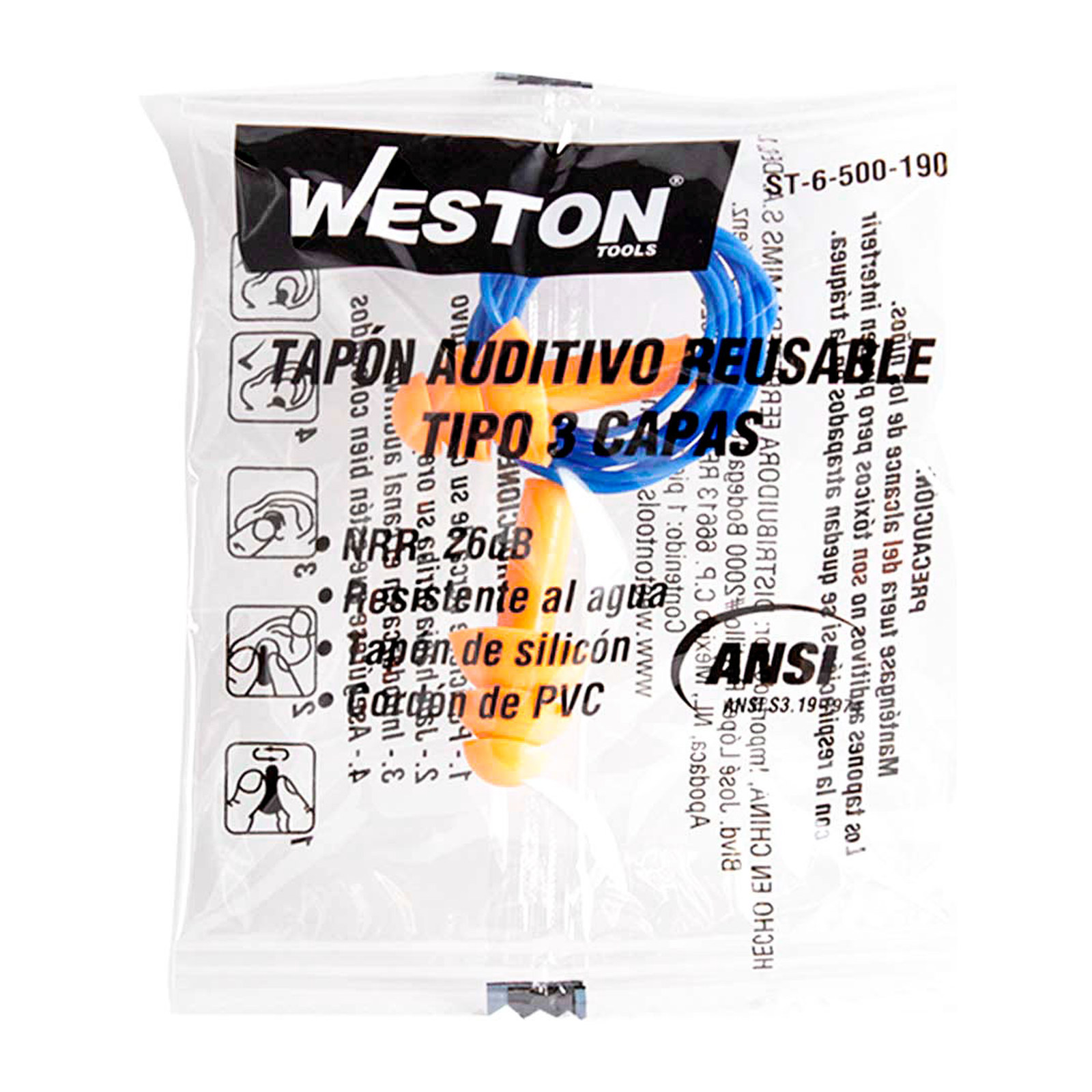 TAPON AUDITIVO REUSABLES 26DB    (PRECIO X PZA, CAJA C/100) - Imagen 3