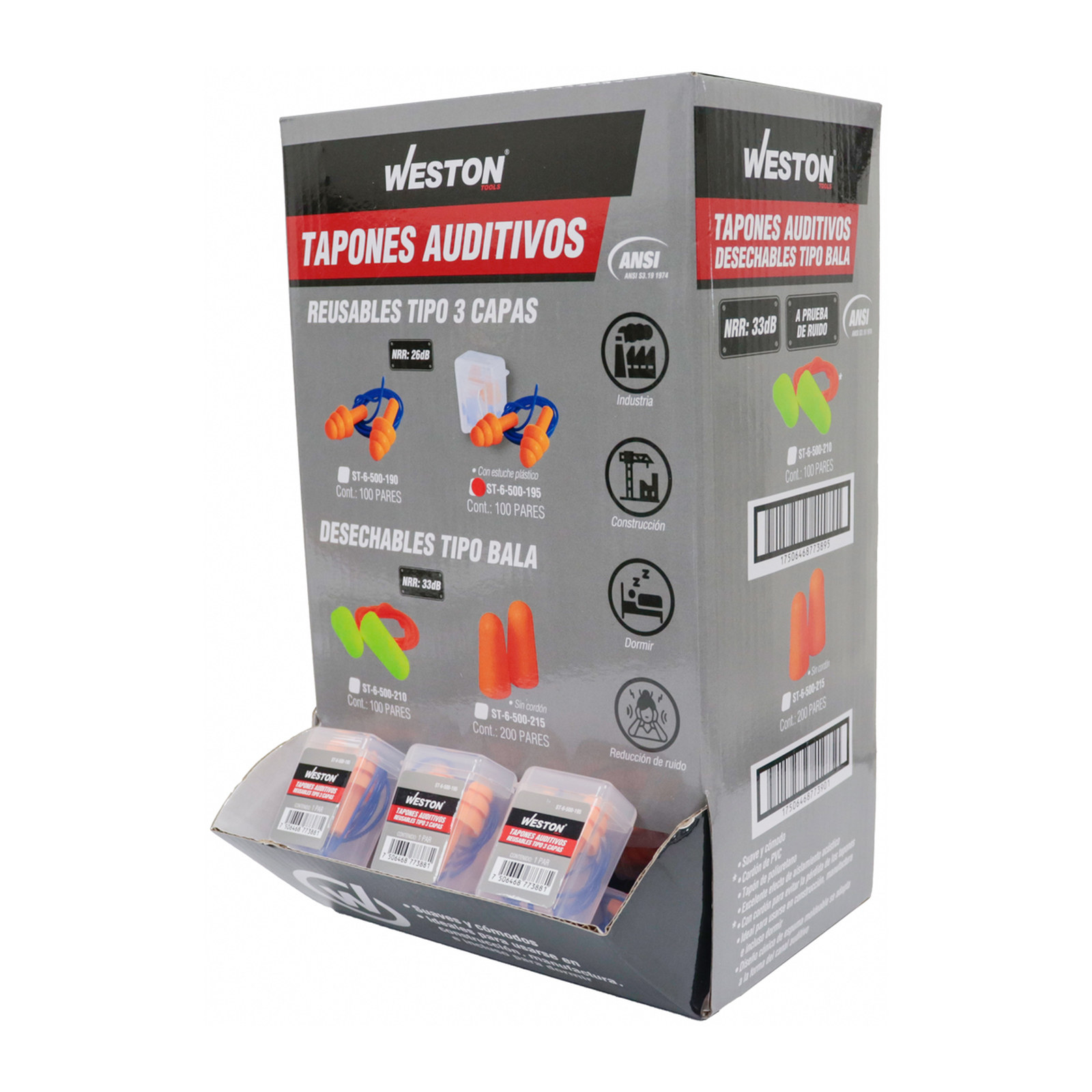 TAPON AUDITIVO REUSABLES C/ESTUCHE  26DB    (PRECIO X PZA, CAJA C/100) - Imagen 4